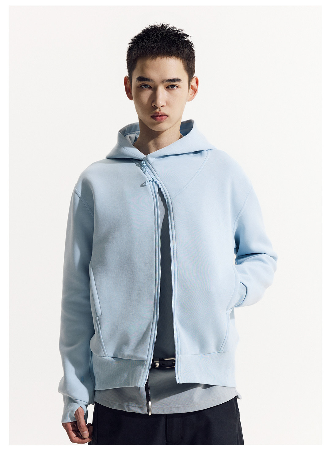 斜めジップ ダンボール素材 パーカー  LOM048