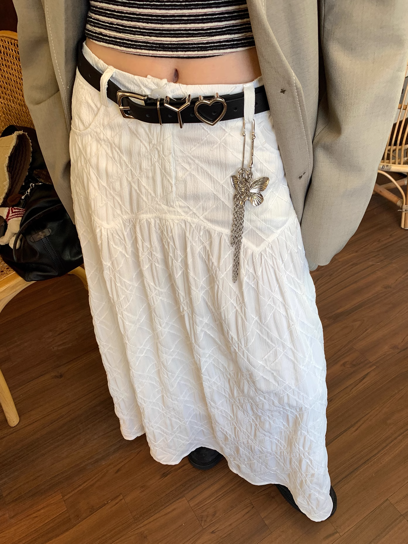 LelyMooch   立体格子柄 ホワイトスカート  LEM040