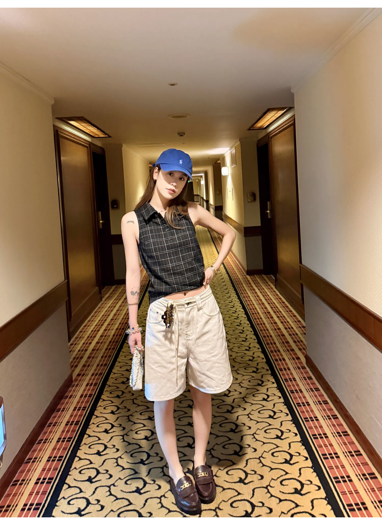 LelyMooch ノースリーブチェック柄ポロシャツ　LEM188