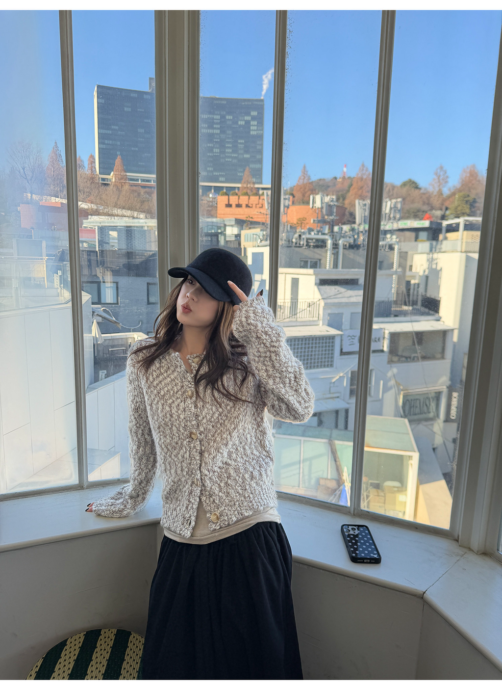 LelyMooch ウール混 ミックス編み ゆるニットカーデ  LEM313