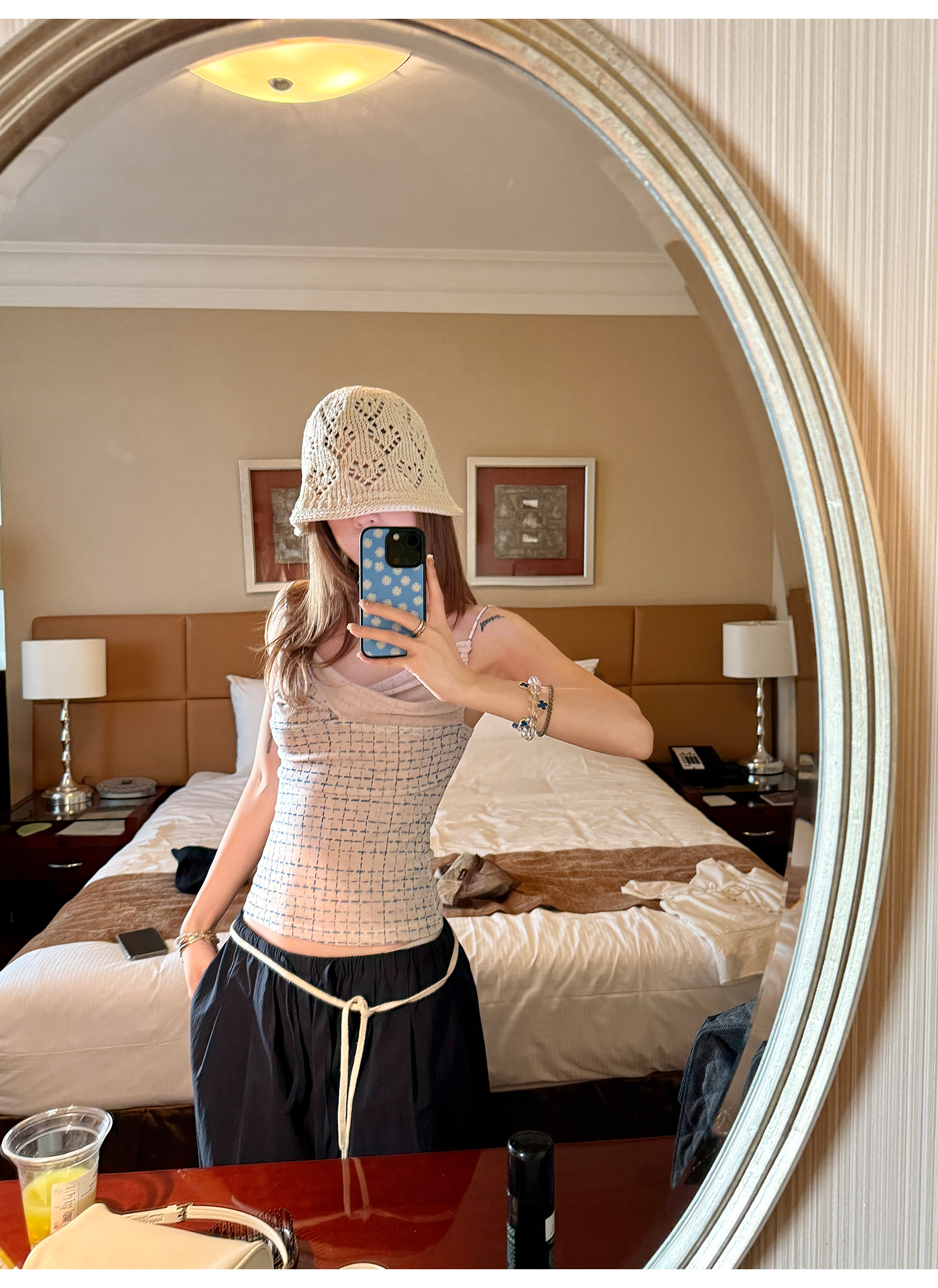 LelyMooch チェック柄 ドレープキャミトップス  LEM191