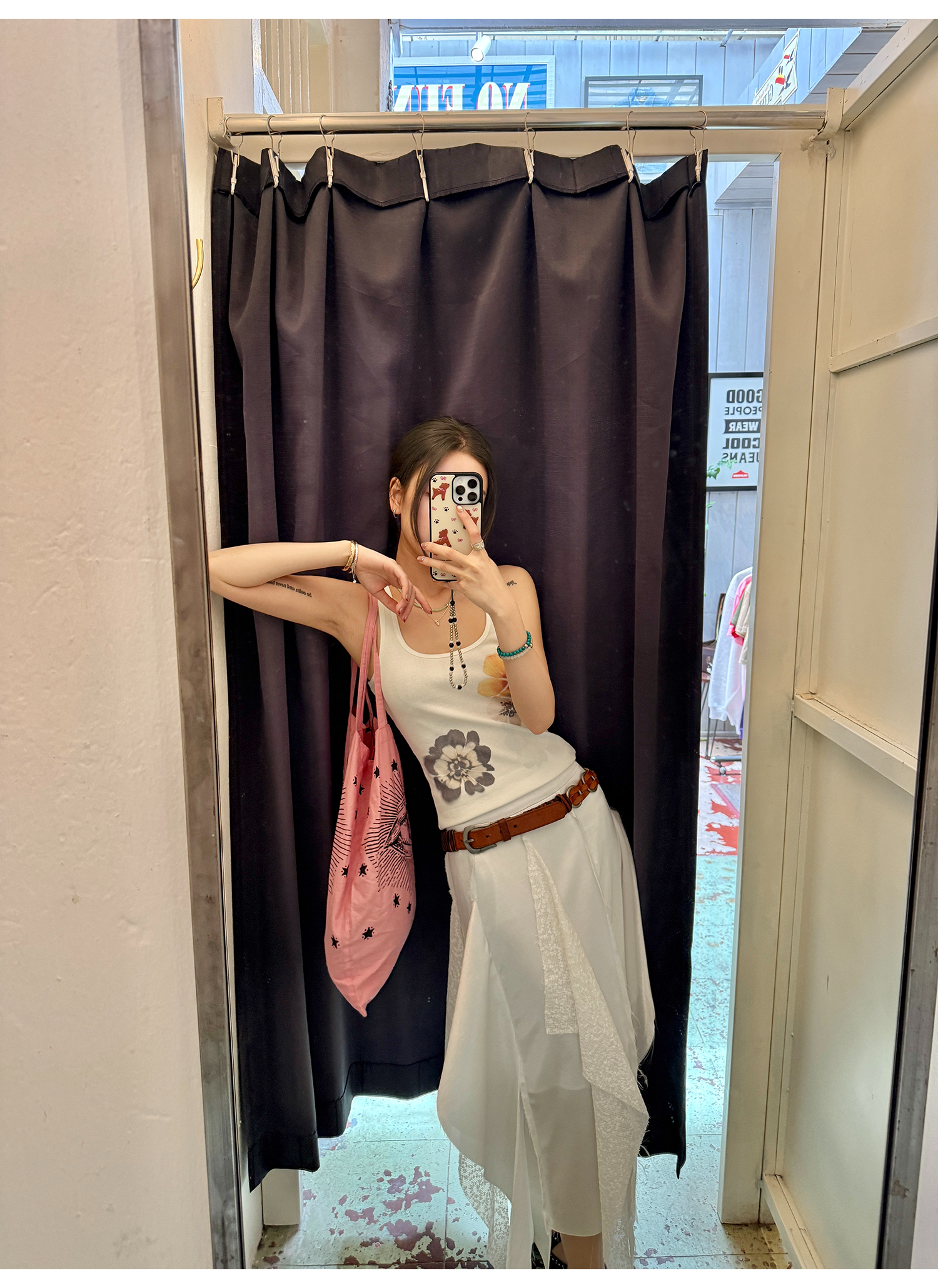 LelyMooch  水彩花柄プリントのリブベスト  LEM095