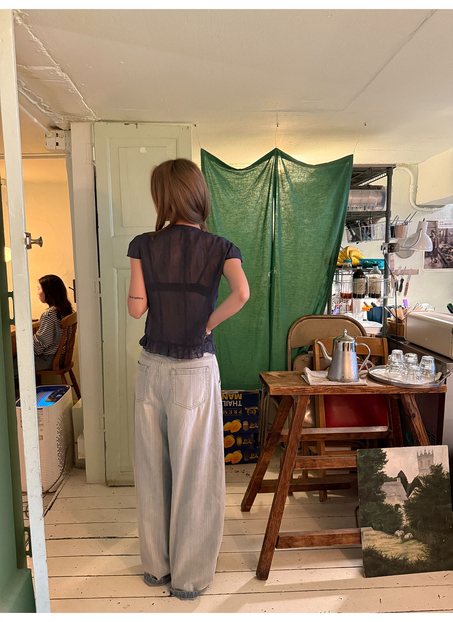 LelyMooch くしゅくしゅ涼感チェック フリルシャツ  LEM175