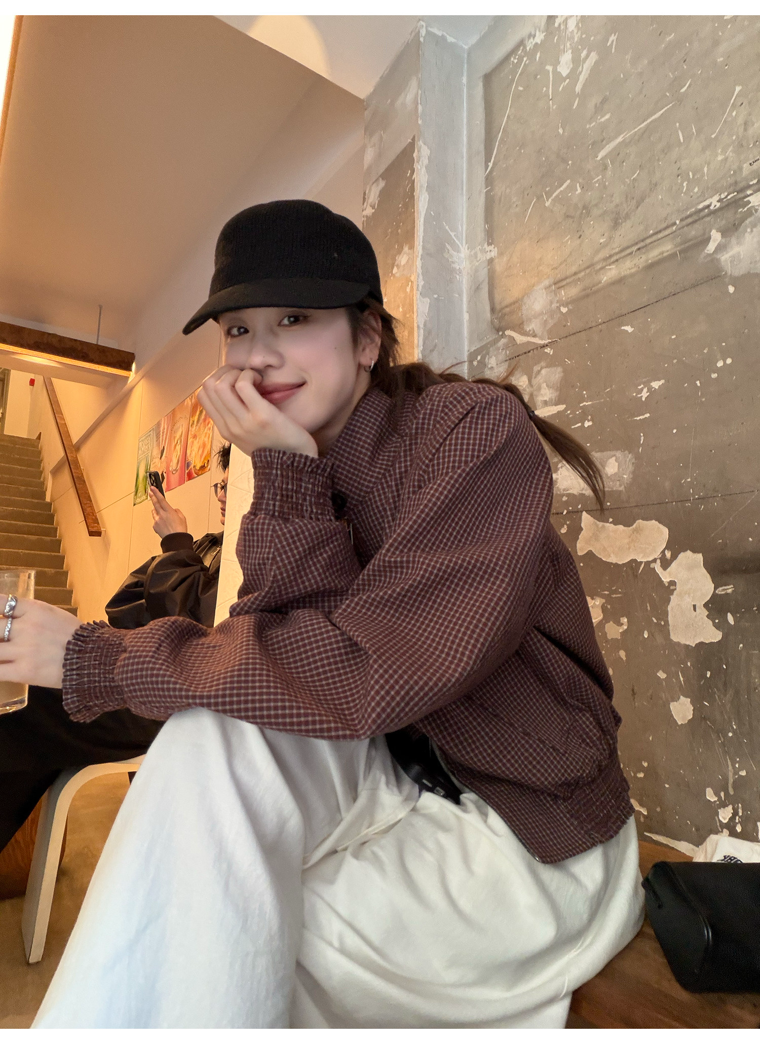 LelyMooch チェック柄スタンドカラーダブルジップブルゾン  LEM318