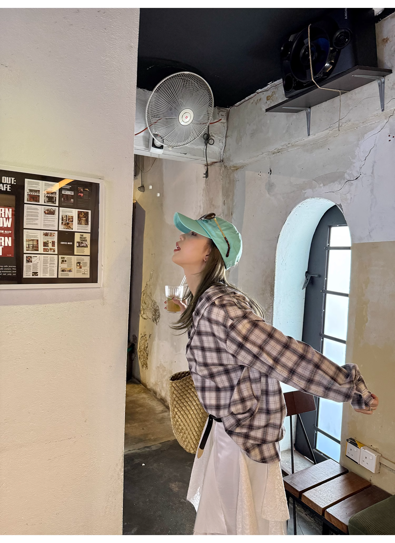 LelyMooch  フード付きミディ丈長袖チェックシャツ  LEM101