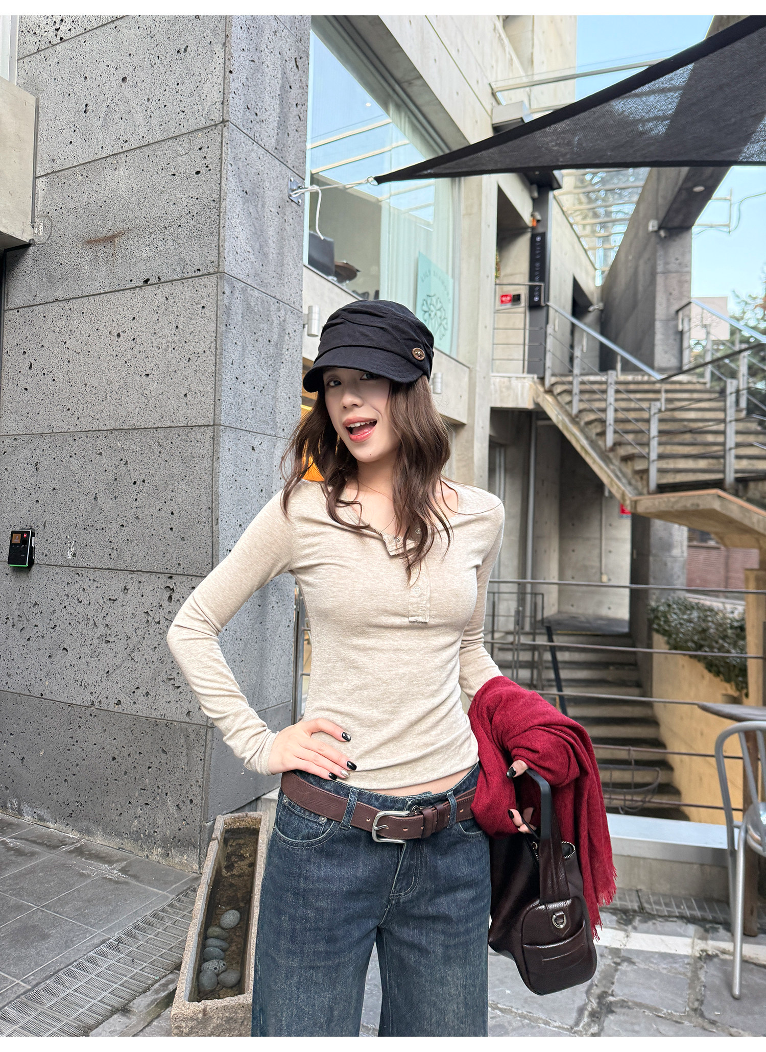 LelyMooch 3色展開 ヘンリーネック ウール混 インナートップス  LEM296