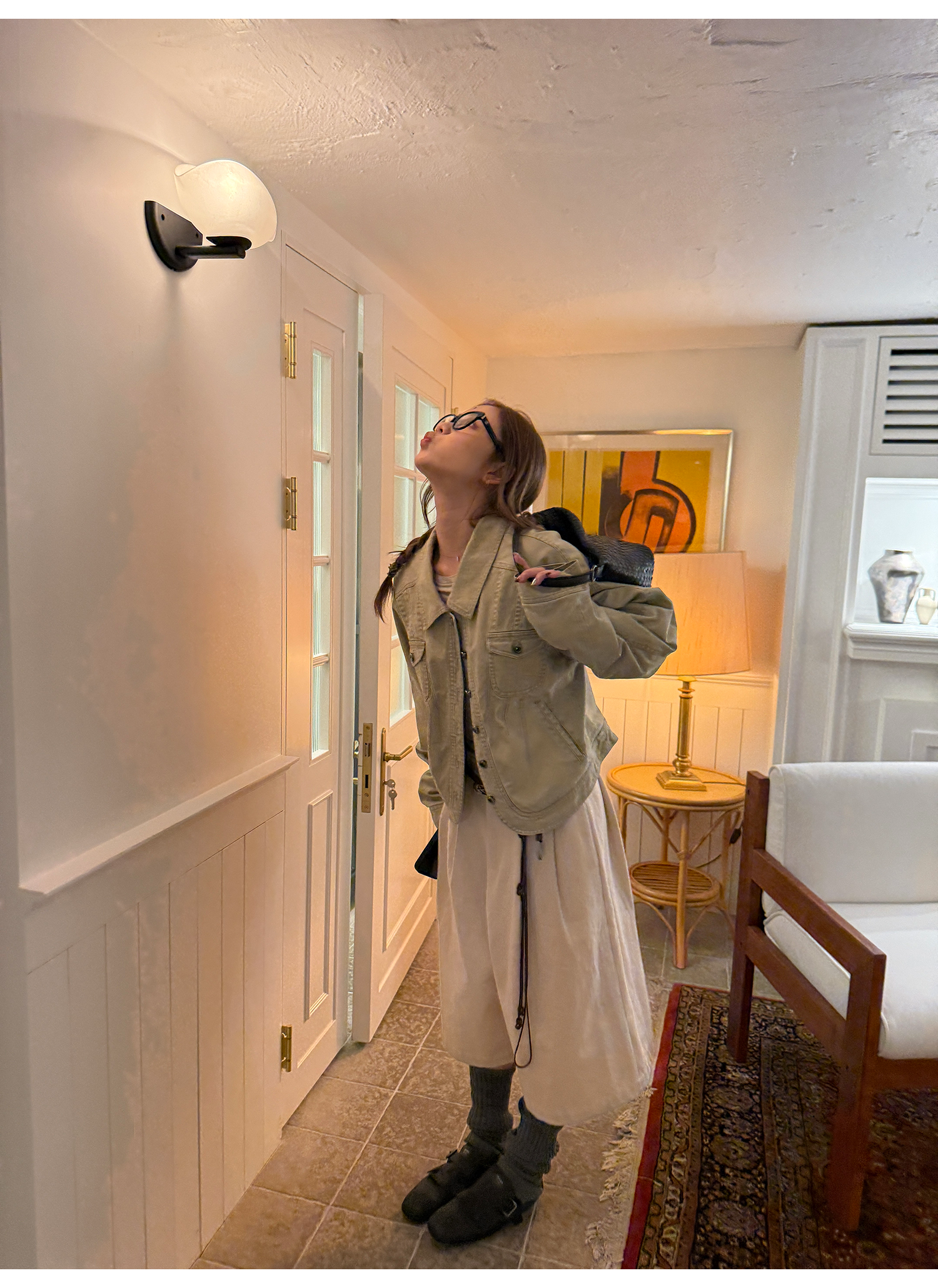 LelyMooch 起毛コットン ベージュクロップドパンツ  LEM255