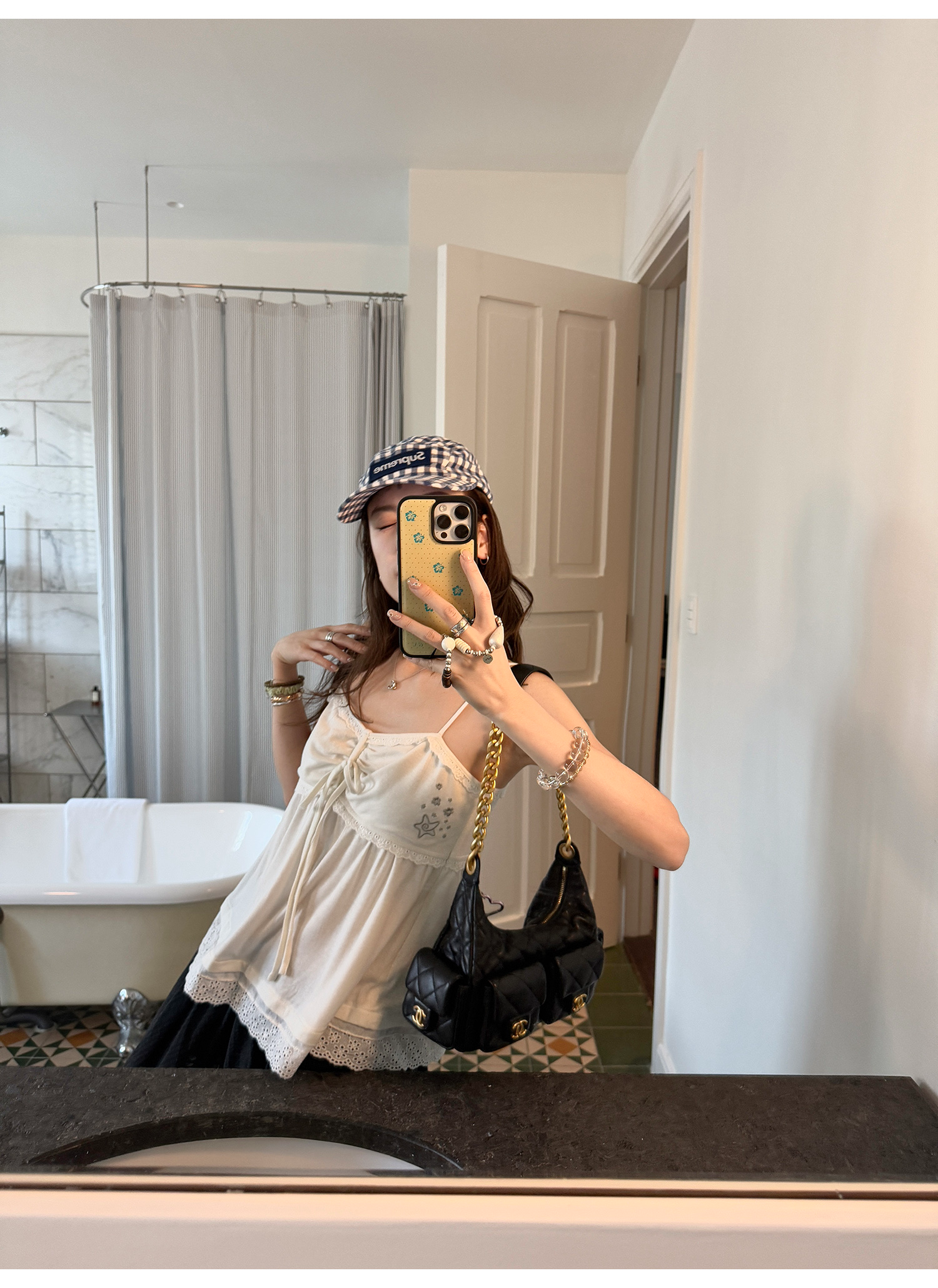 LelyMooch 刺繍入りテンセルキャミ  LEM206