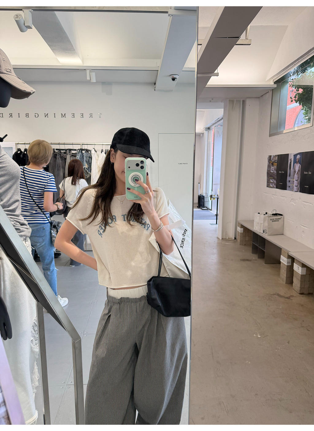 LelyMooch リネン混サマーニット ロゴ刺繍半袖トップス  LEM370