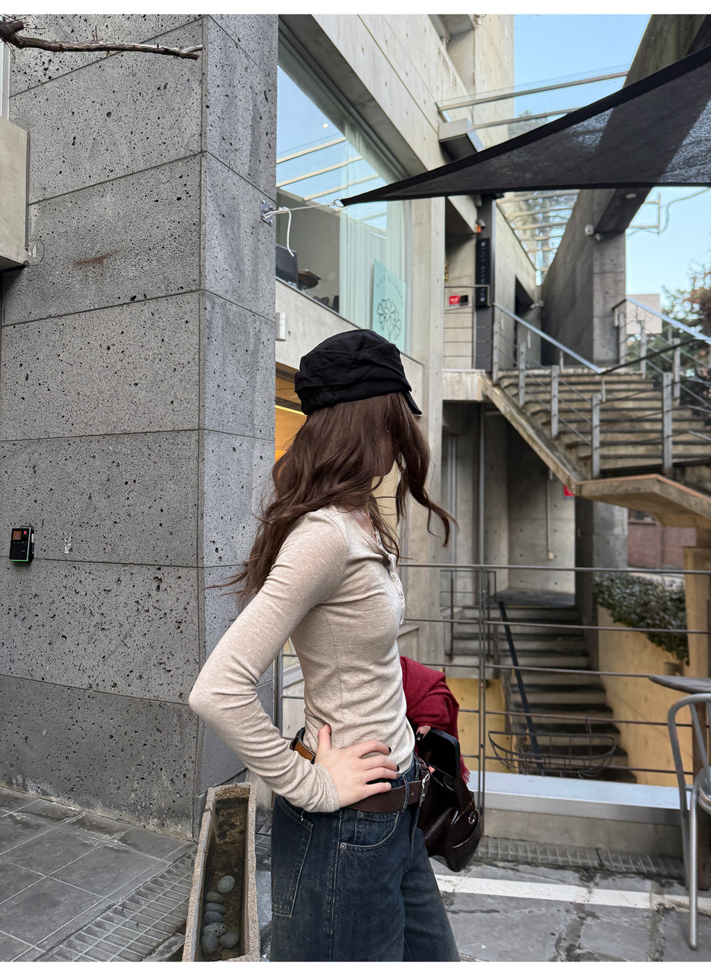 LelyMooch 3色展開 ヘンリーネック ウール混 インナートップス  LEM296