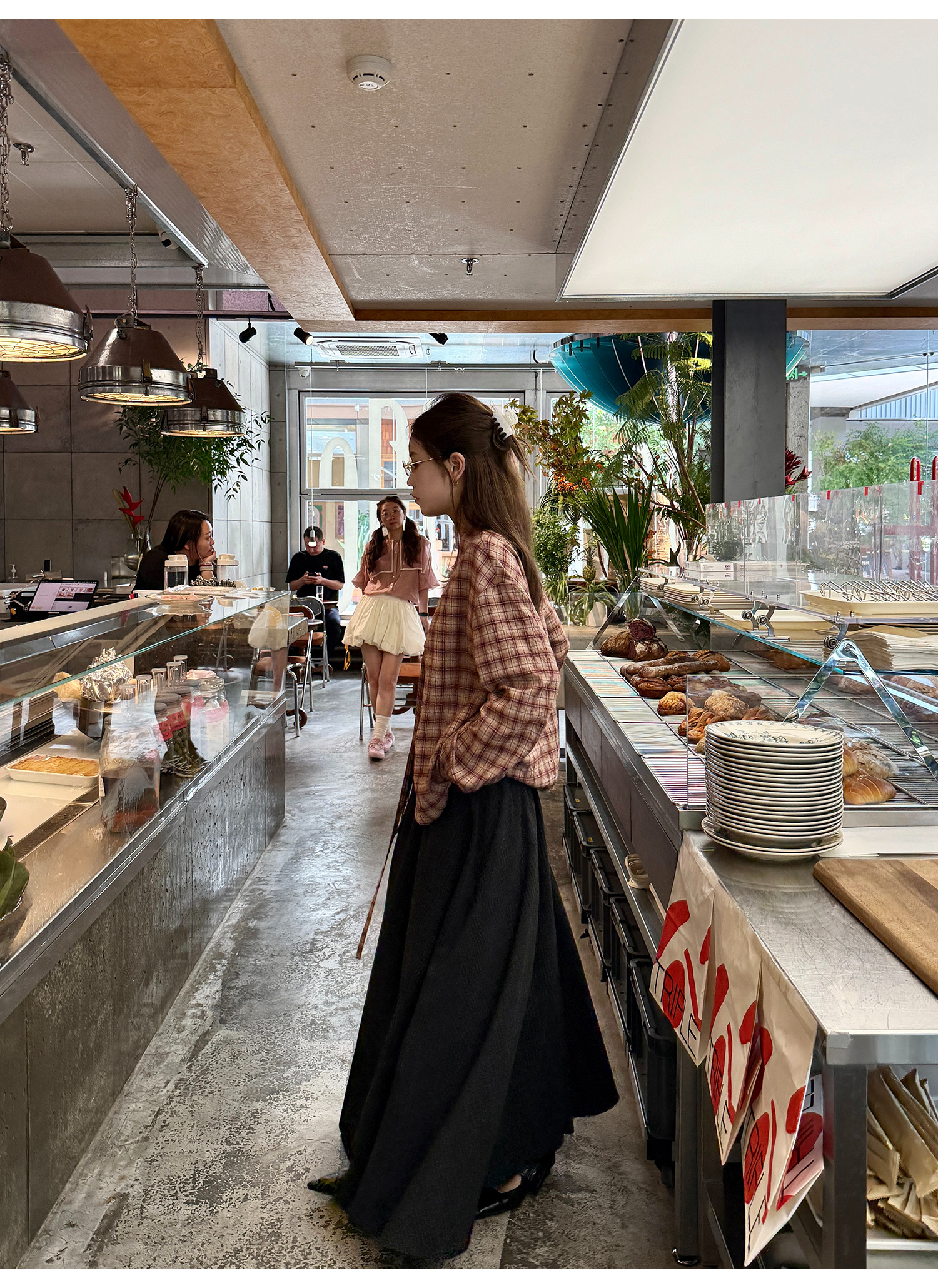 LelyMooch ふんわりチェックロングスカート  LEM208