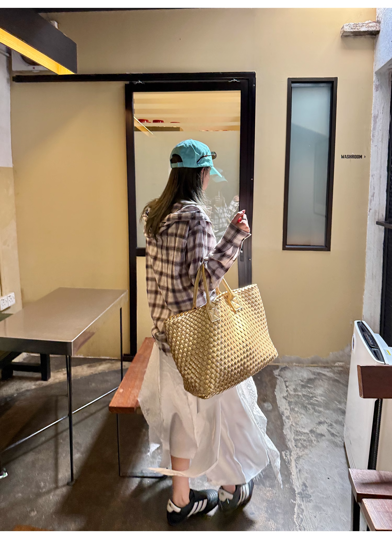 LelyMooch  フード付きミディ丈長袖チェックシャツ  LEM101