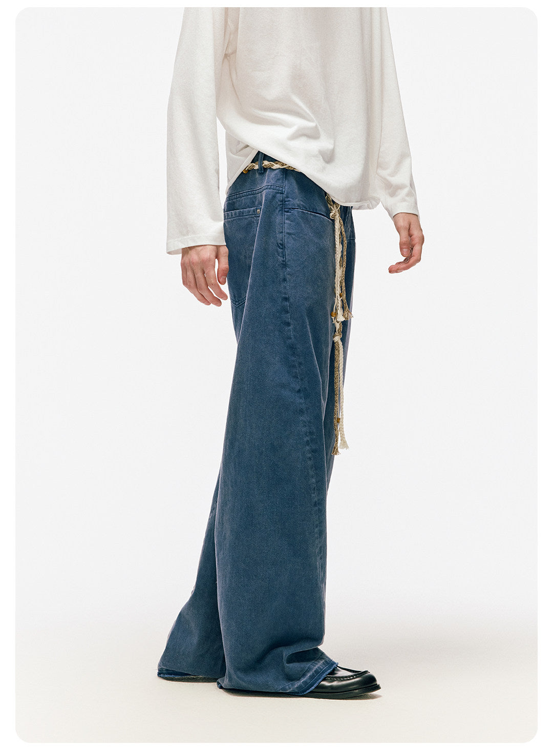 ムラ感デニム 断ち切り仕様 紐プレゼント イージーワイドパンツ LOM041