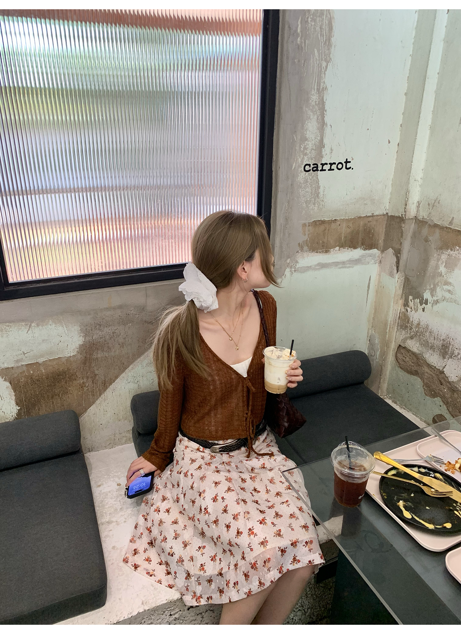 LelyMooch  レトロ小花柄プリーツシフォンスカート  LEM143