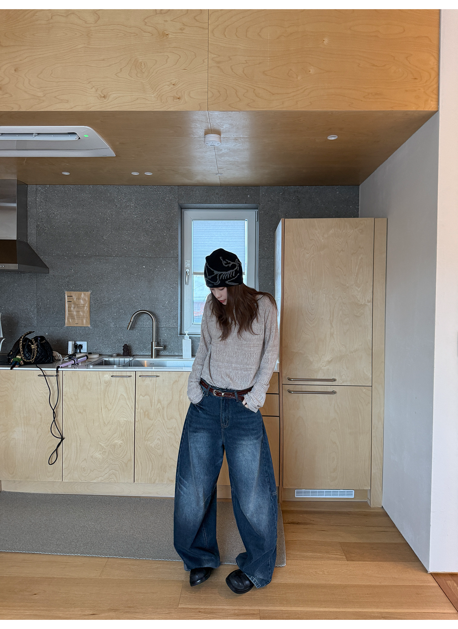 LelyMooch ヴィンテージ風 猫爪ワイドパンツ  LEM225