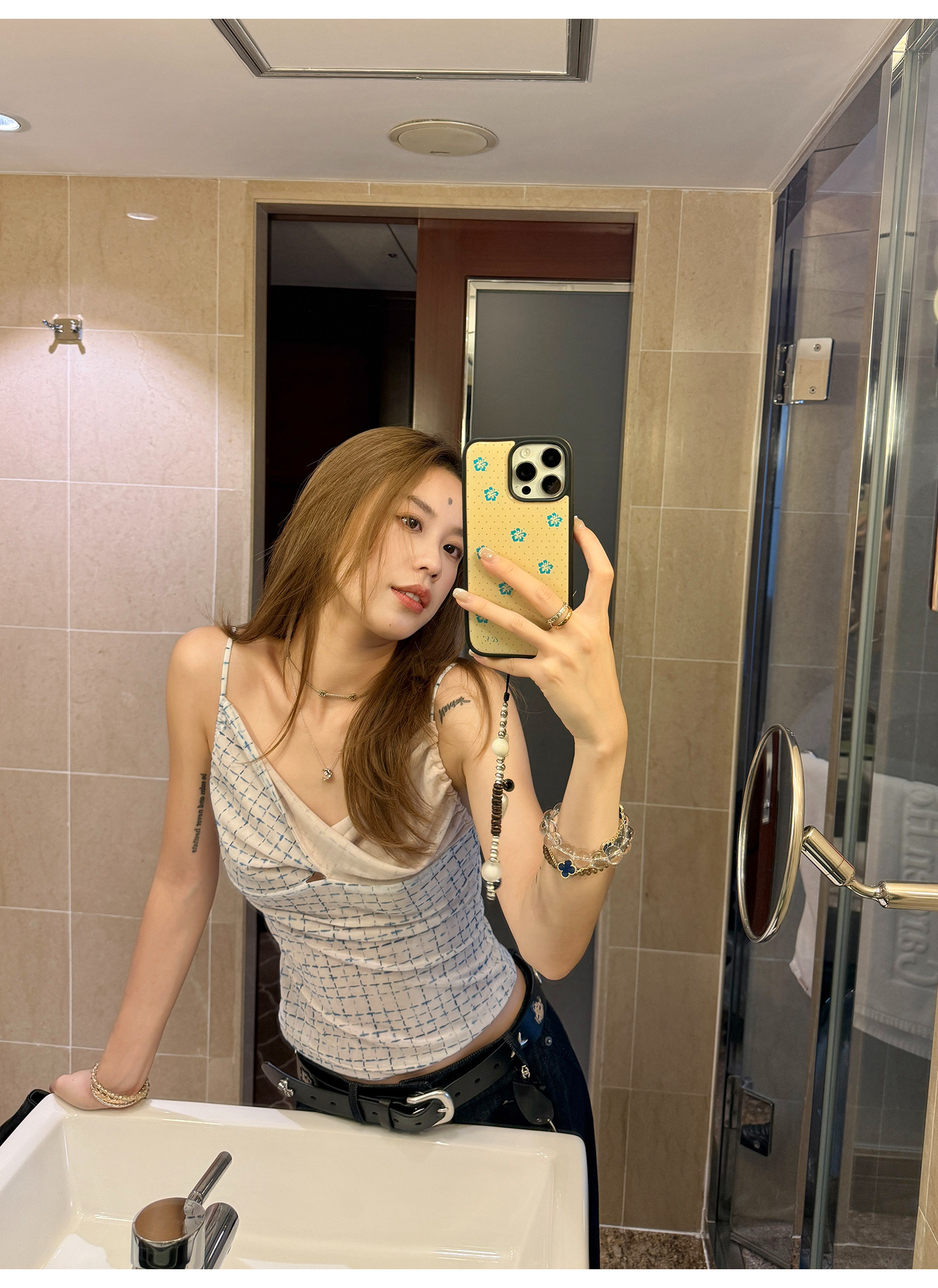 LelyMooch チェック柄 ドレープキャミトップス  LEM191