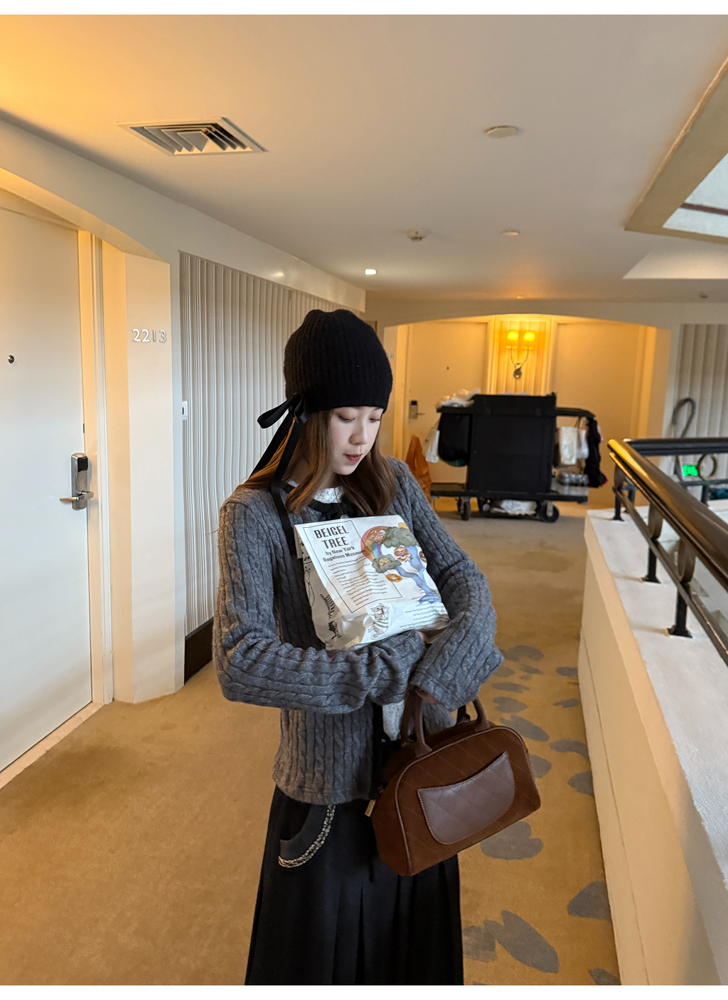 LelyMooch ケーブル調 × 配色リボン ニットトップス LEM276