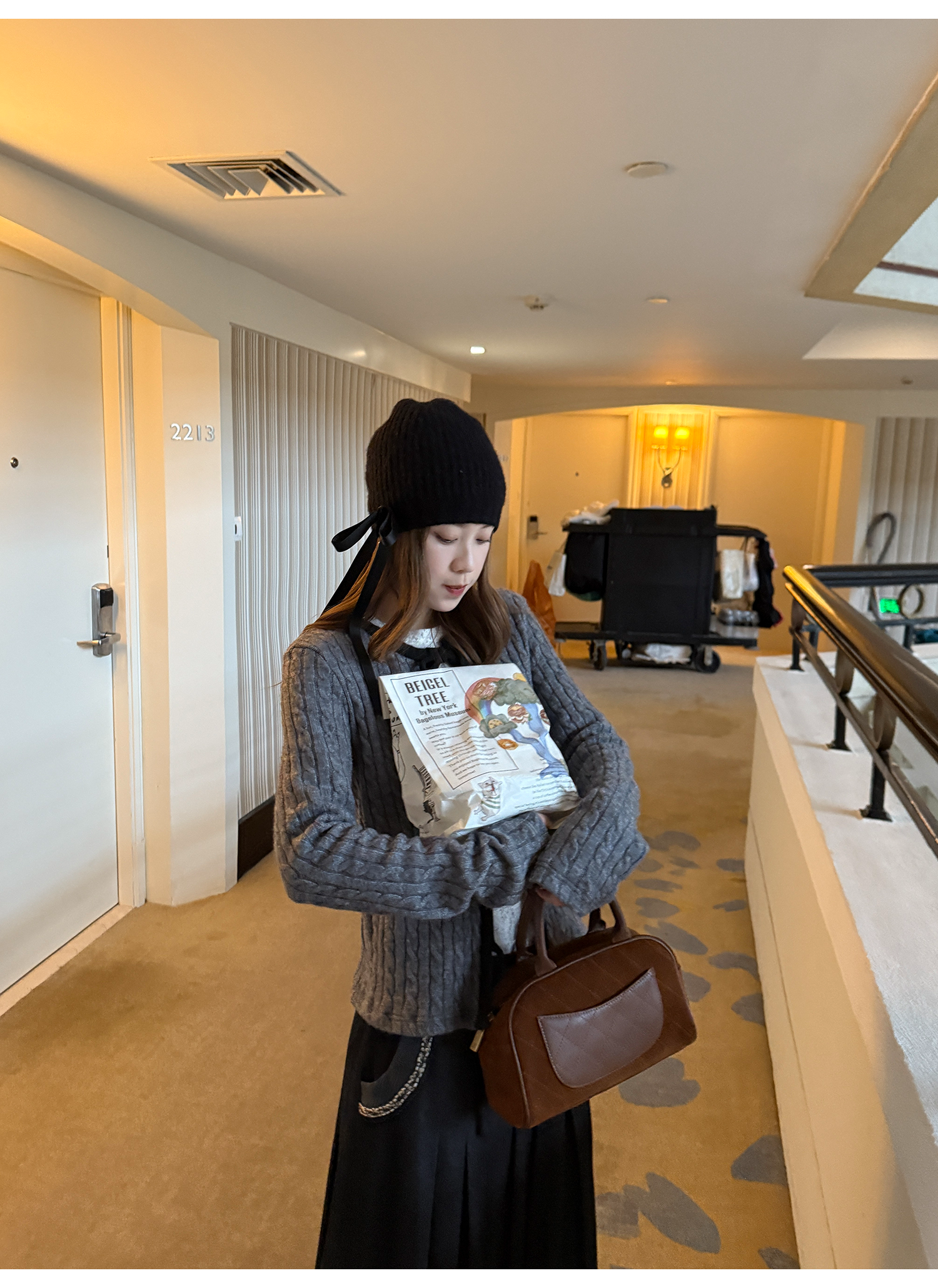 LelyMooch ケーブル調 × 配色リボン ニットトップス LEM276