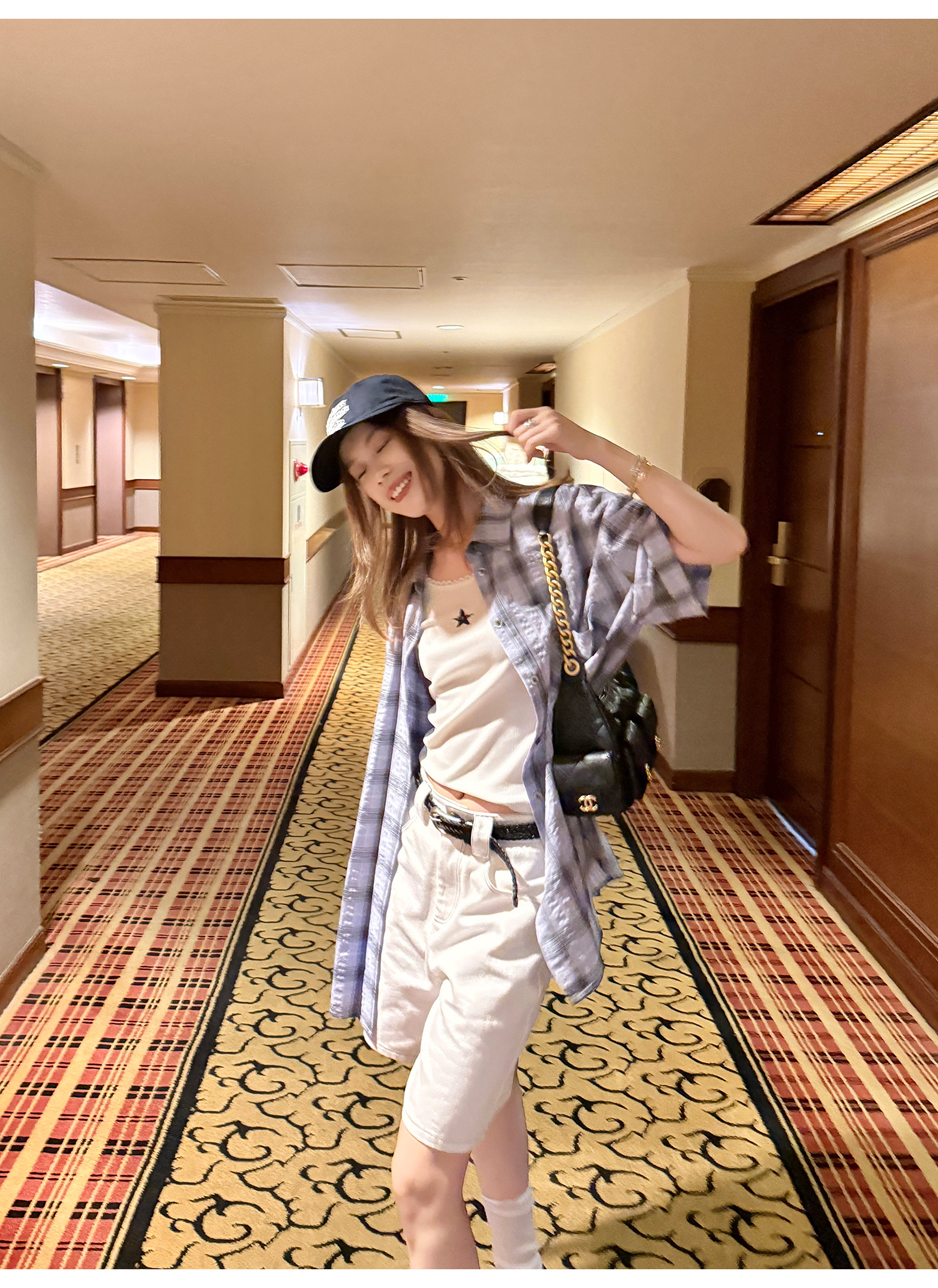 LelyMooch パープル格子柄・軽量半袖シャツ  LEM198