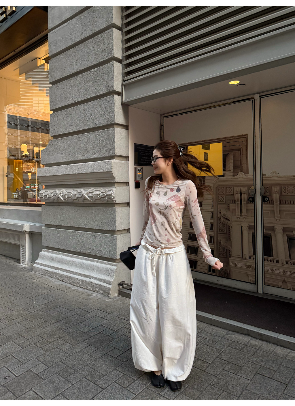 LelyMooch アート総柄シアーメッシュトップス  LEM314