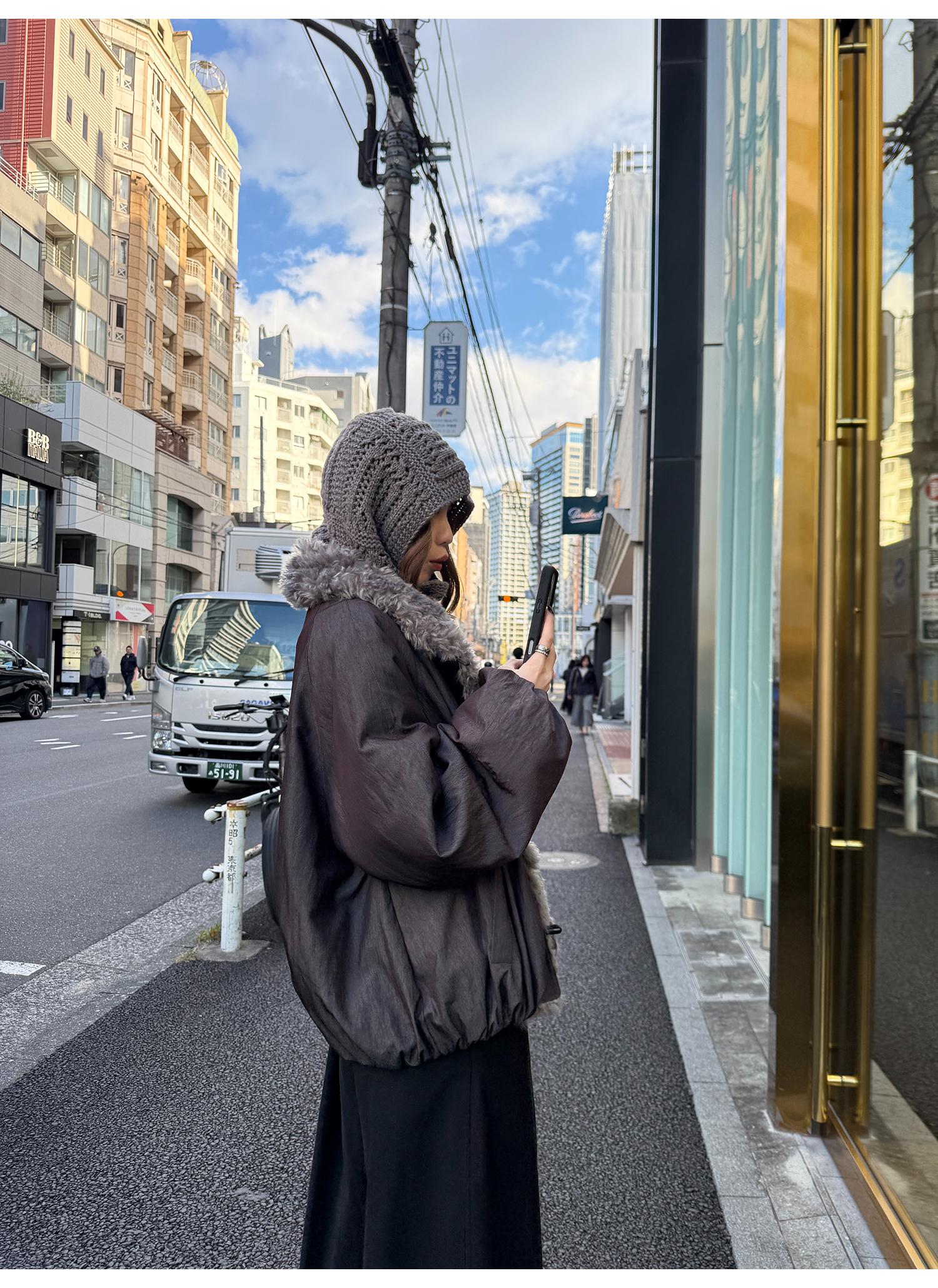 LelyMooch 光沢バイカラーブルゾン｜ボア切替×トグルボタン  LEM280