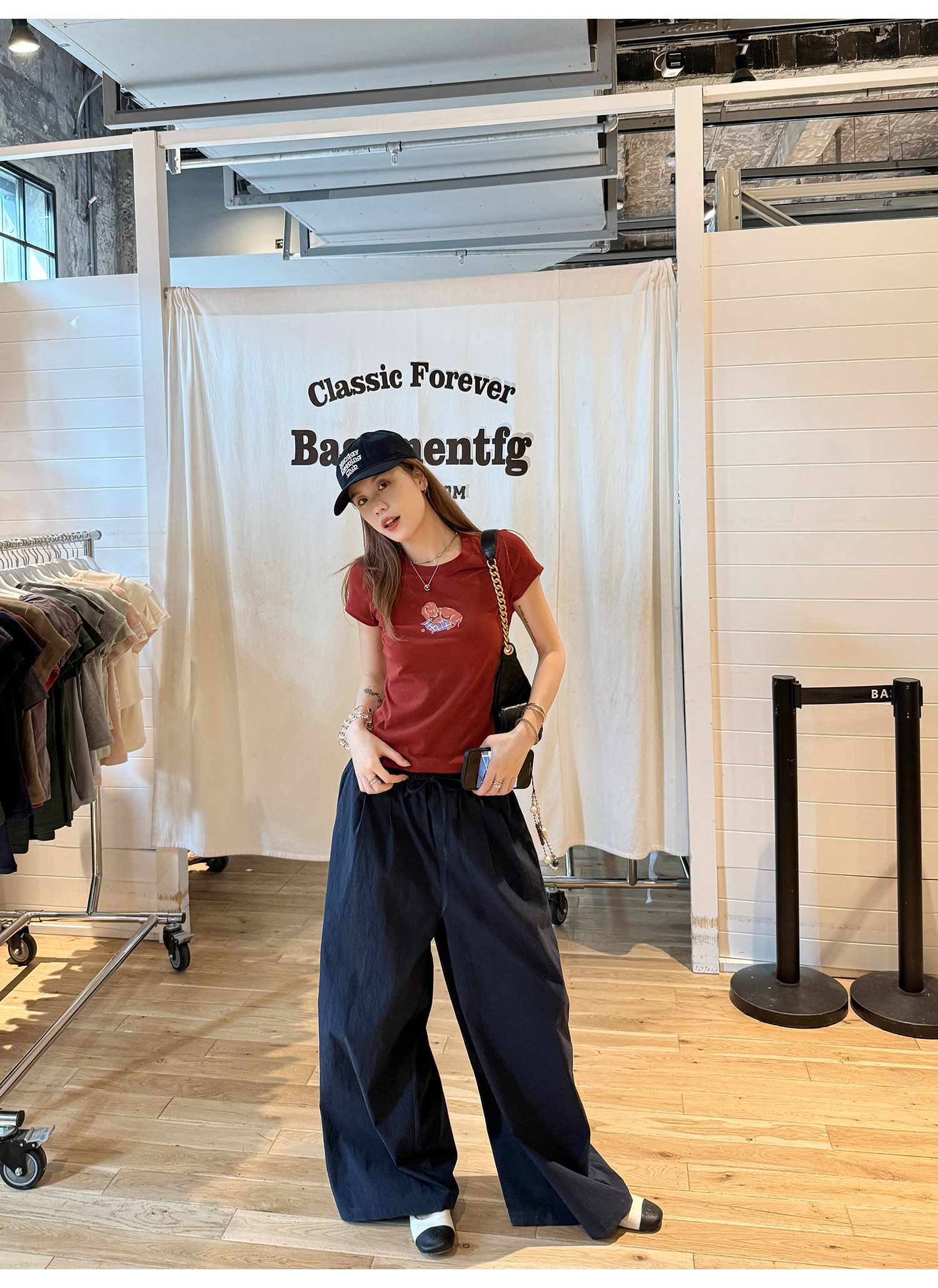 LelyMooch ユニセックス ドローストリング ワイドパンツ  LEM196