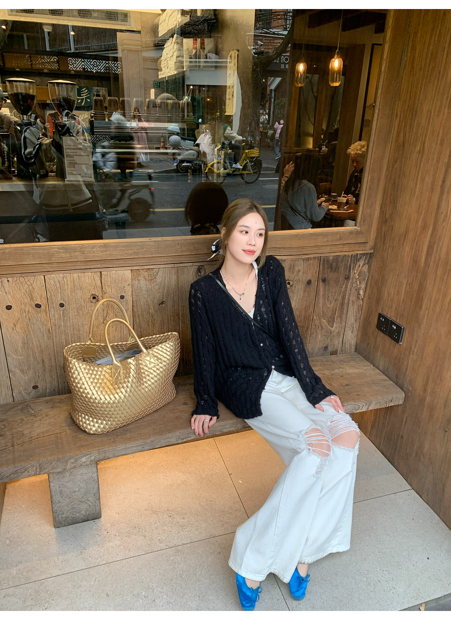 LelyMooch  ホワイト ワイドパンツ（ダメージ加工） LEM116