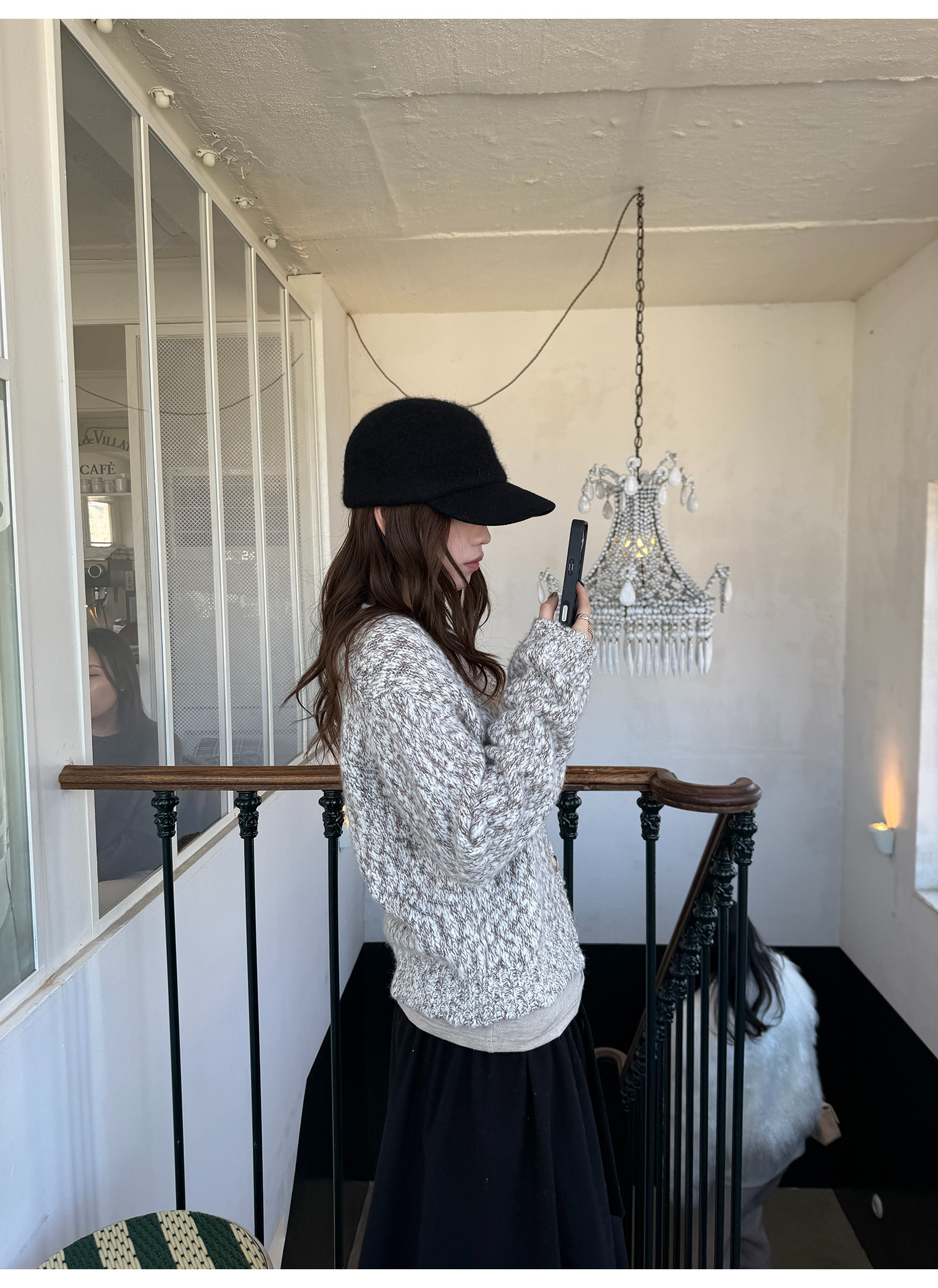 LelyMooch ウール混 ミックス編み ゆるニットカーデ  LEM313