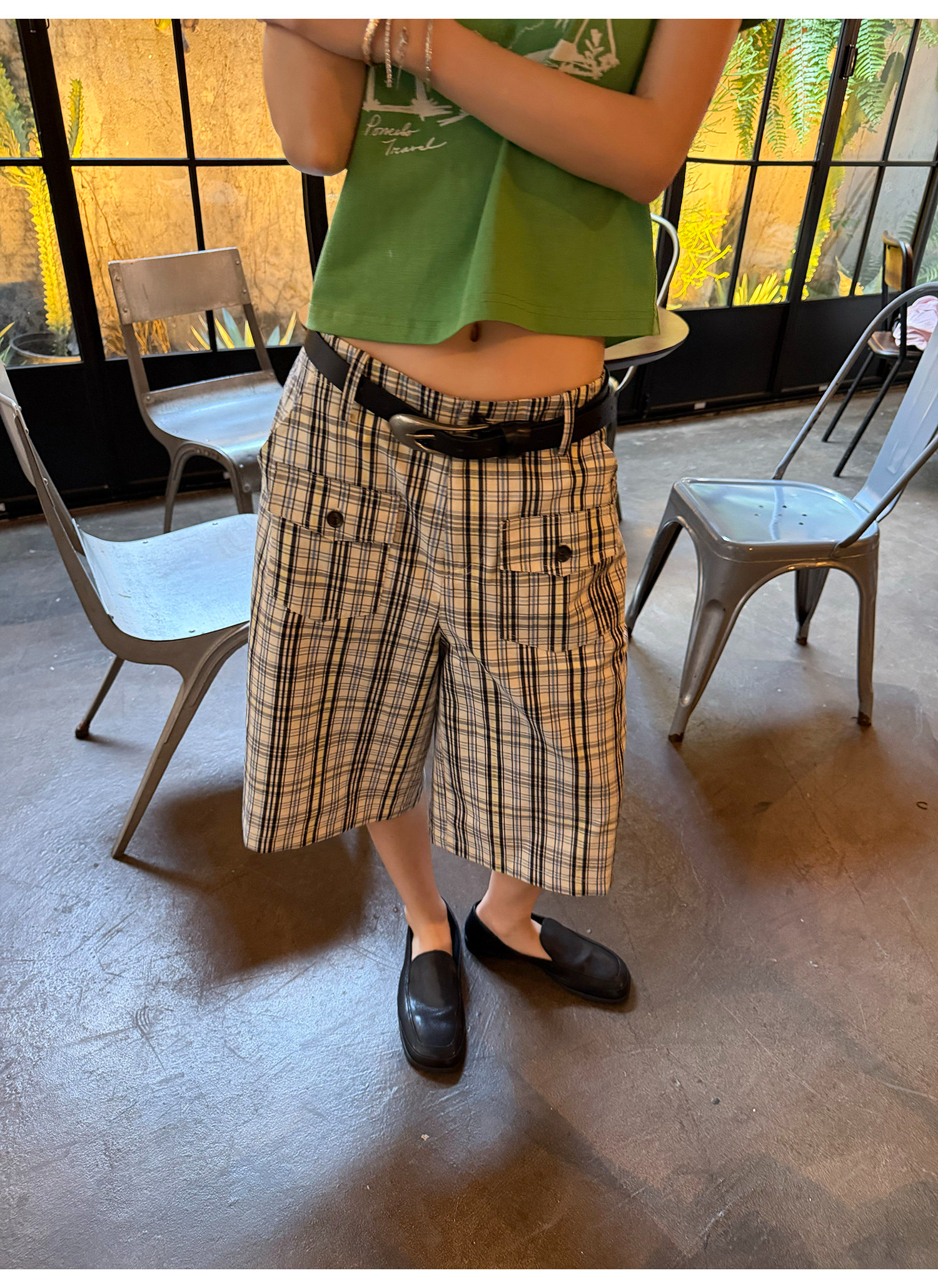 LelyMooch ヴィンテージチェック ハーフカーゴパンツ  LEM375