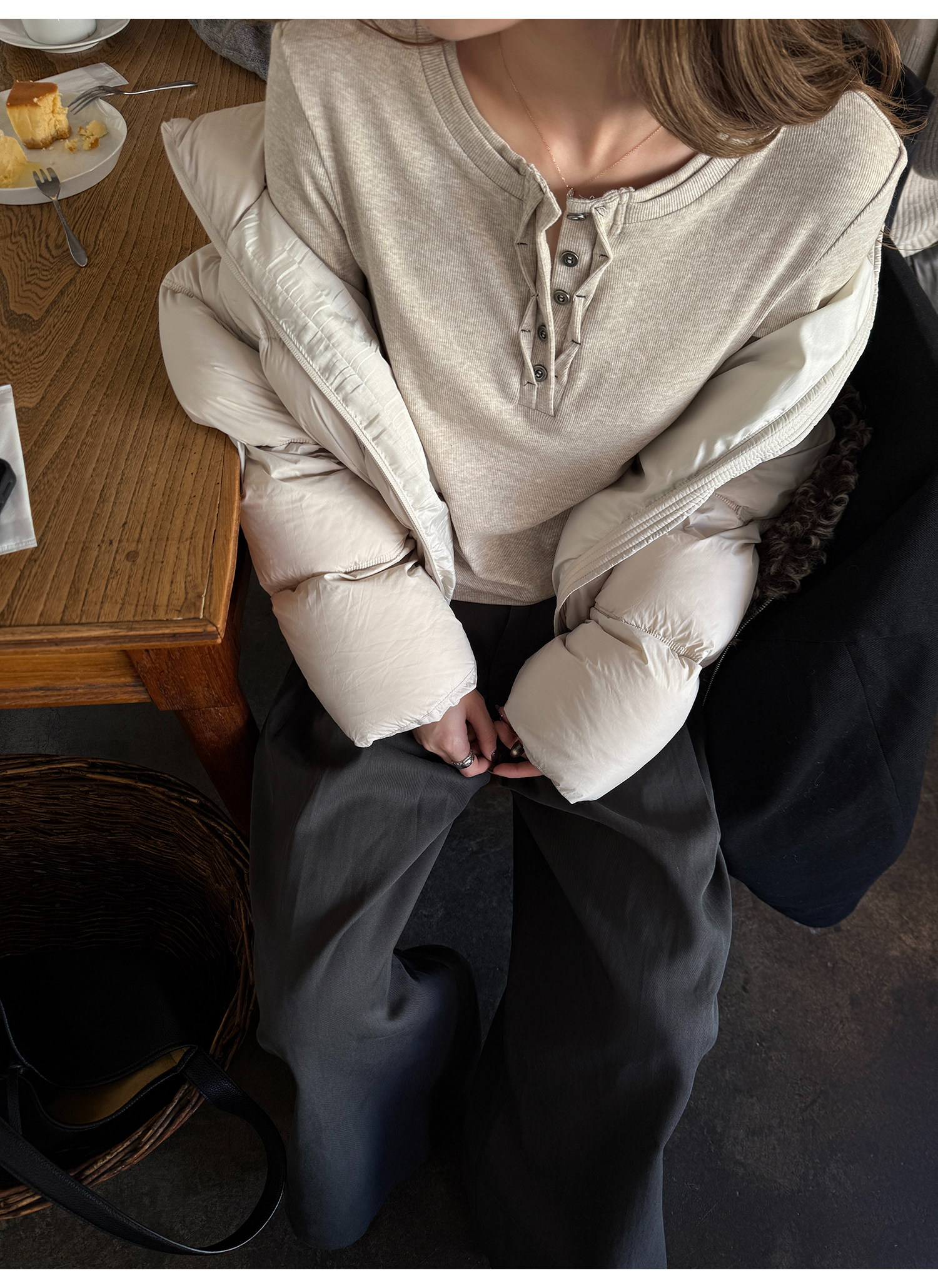 LelyMooch リブ調 ウール風 ヘンリーネックトップス  LEM290