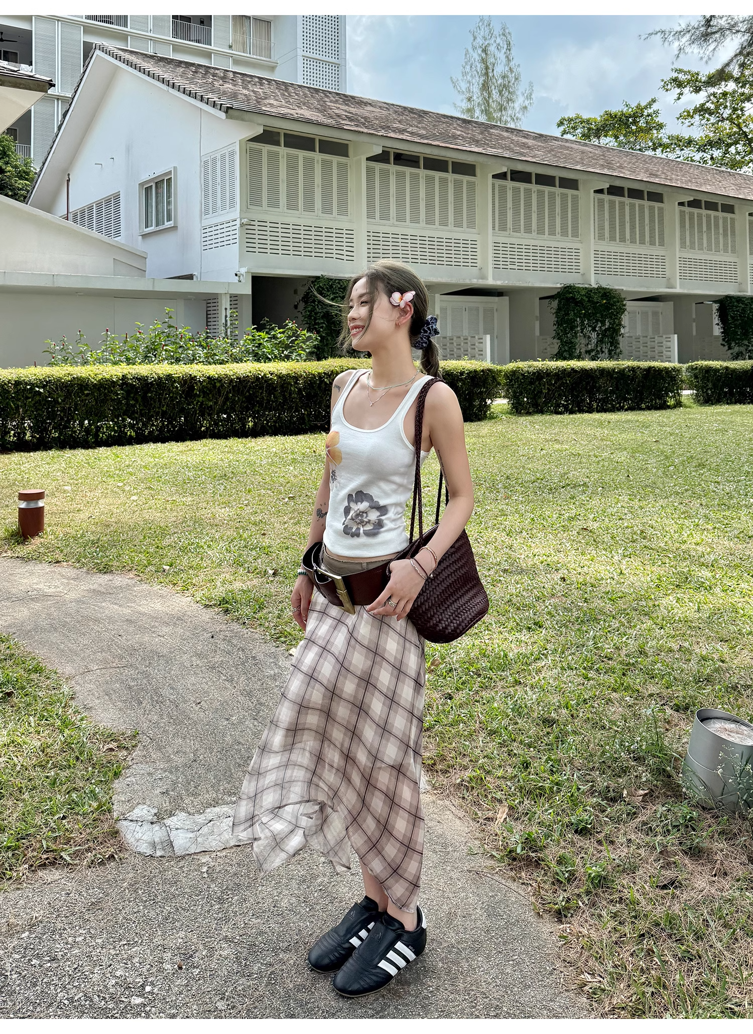 LelyMooch  エレガントフレンチ シフォンチェックスカート  LEM096