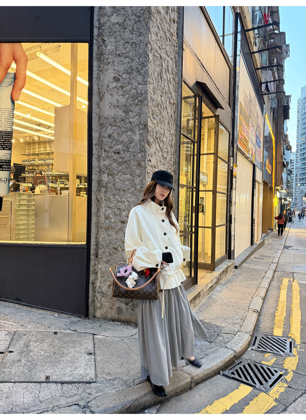 LelyMooch 立ち襟 ドロスト ミドル丈コート  LEM317