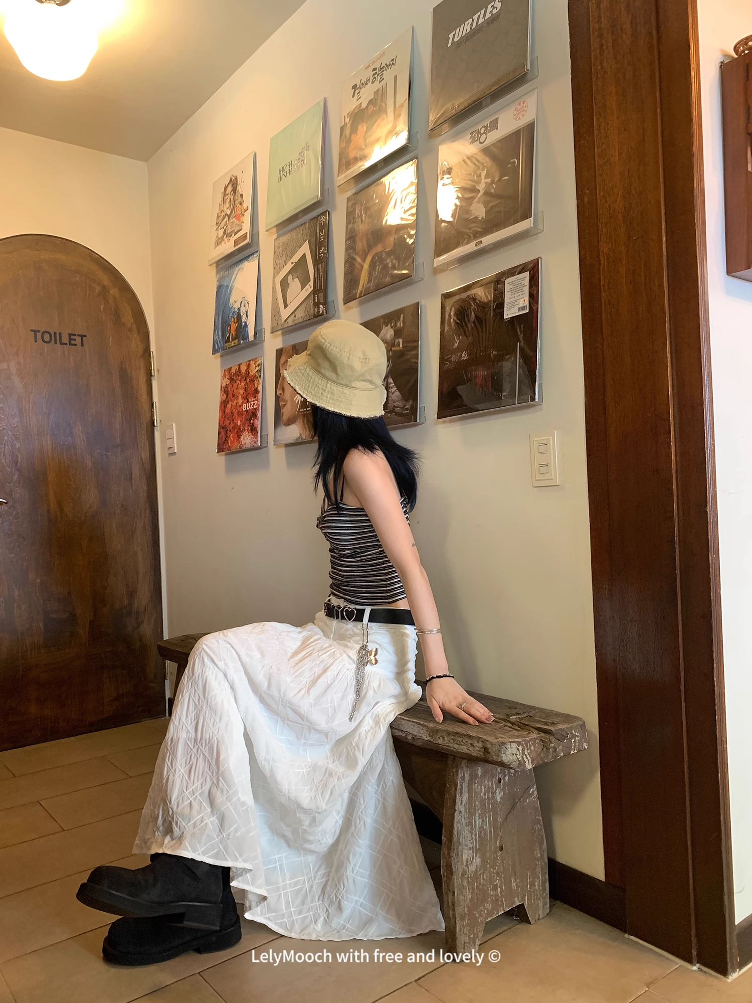 LelyMooch   立体格子柄 ホワイトスカート  LEM040