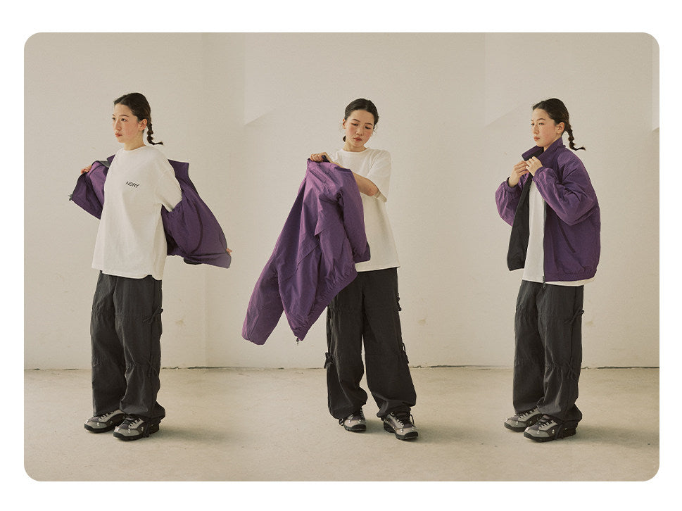 防風×配色リバーシブル仕様 立ち襟スポーツジャケット  LOM032