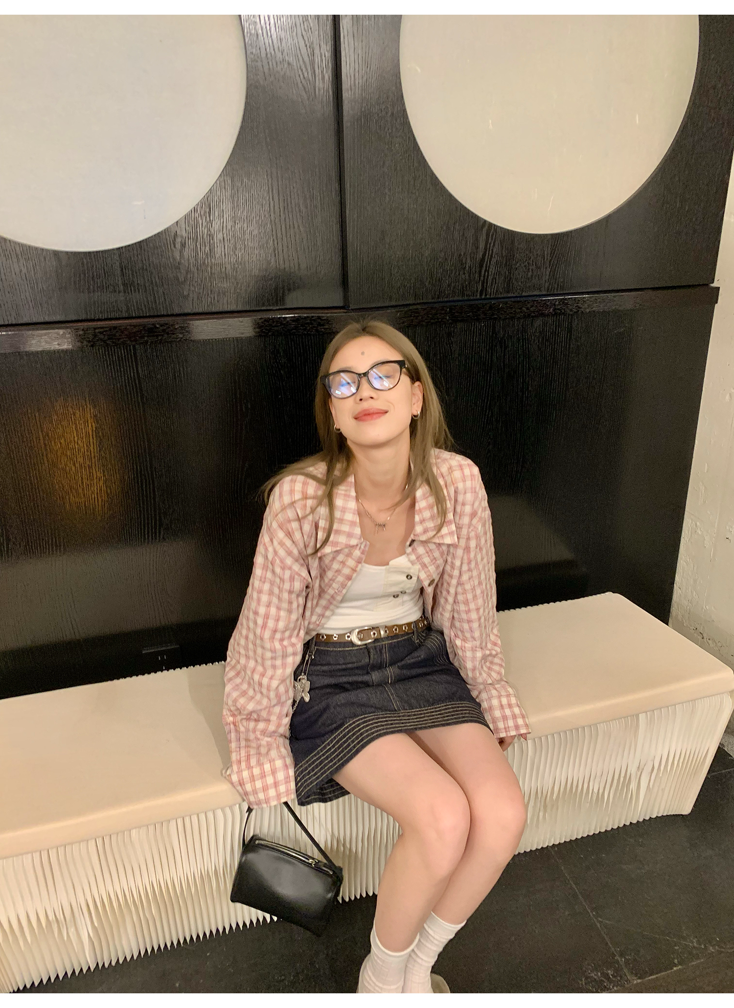 LelyMooch ピンクチェック リネン風　シャツジャケット  LEM119