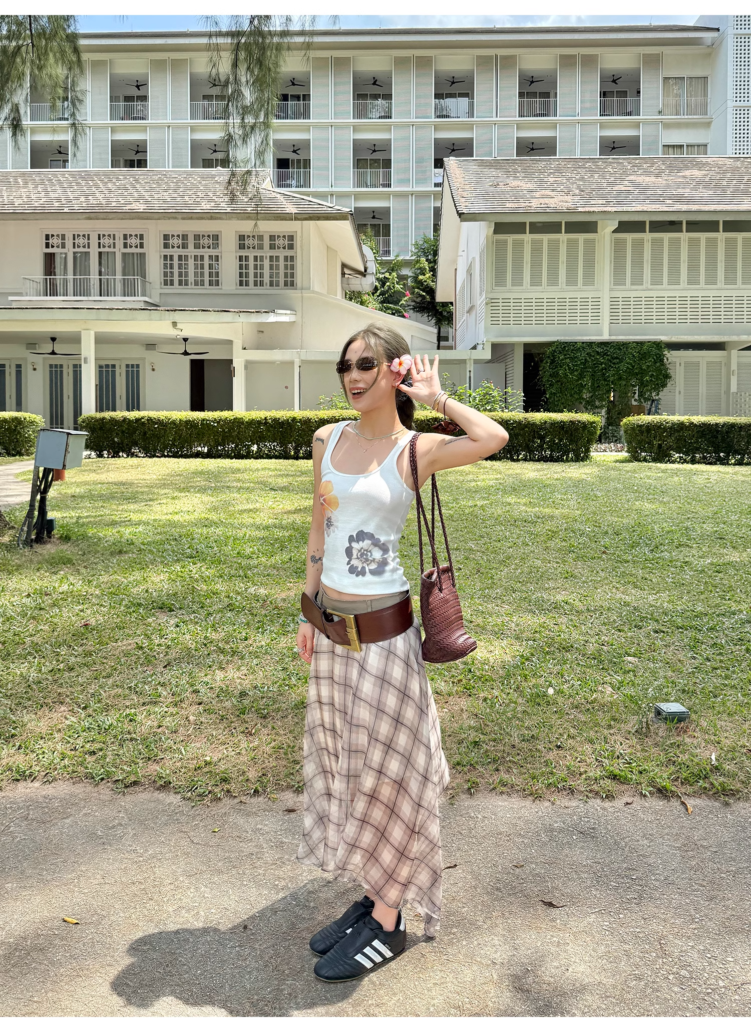 LelyMooch  エレガントフレンチ シフォンチェックスカート  LEM096