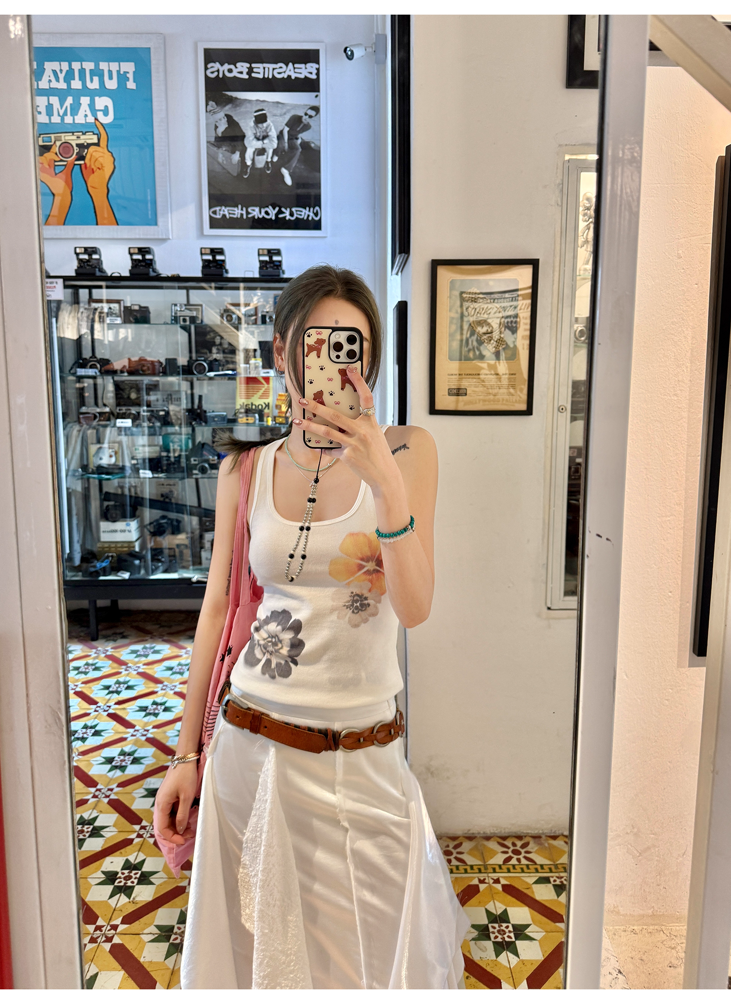 LelyMooch  水彩花柄プリントのリブベスト  LEM095