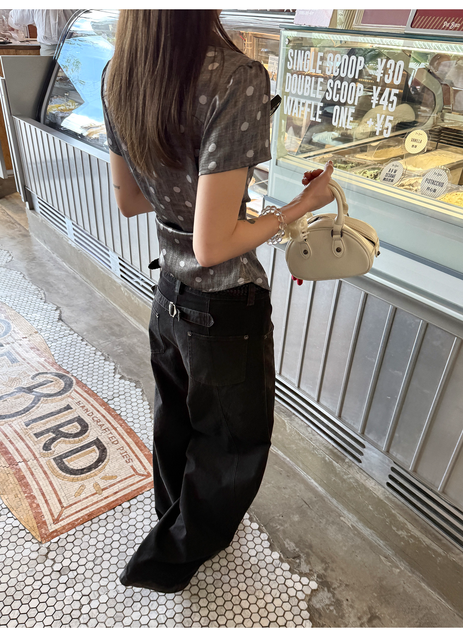 LelyMooch 古着風ブラックスタッズワイドパンツ  LEM215