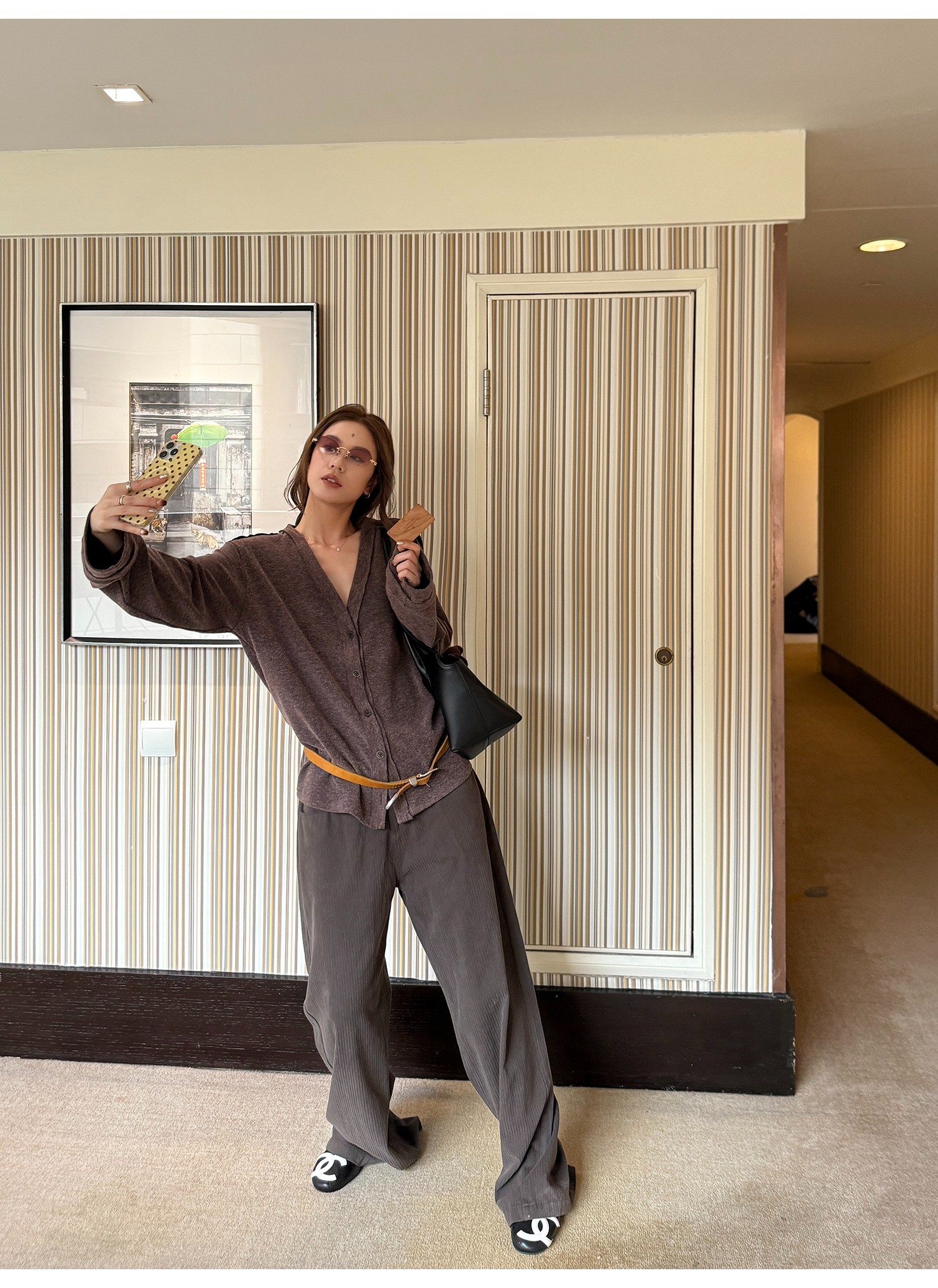 LelyMooch Vネック フェイクウールカーディガン 秋LEM234