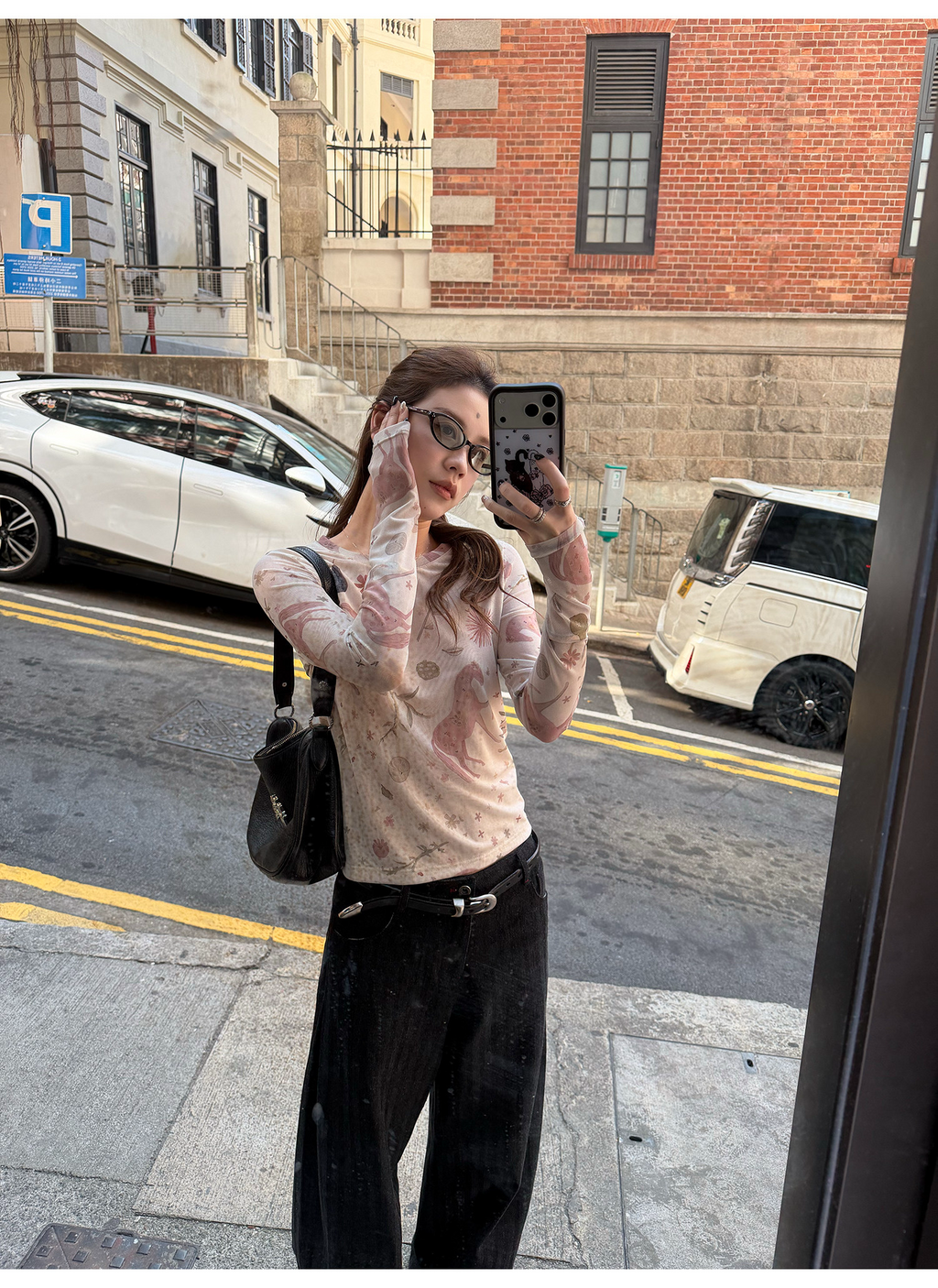 LelyMooch アート総柄シアーメッシュトップス  LEM314