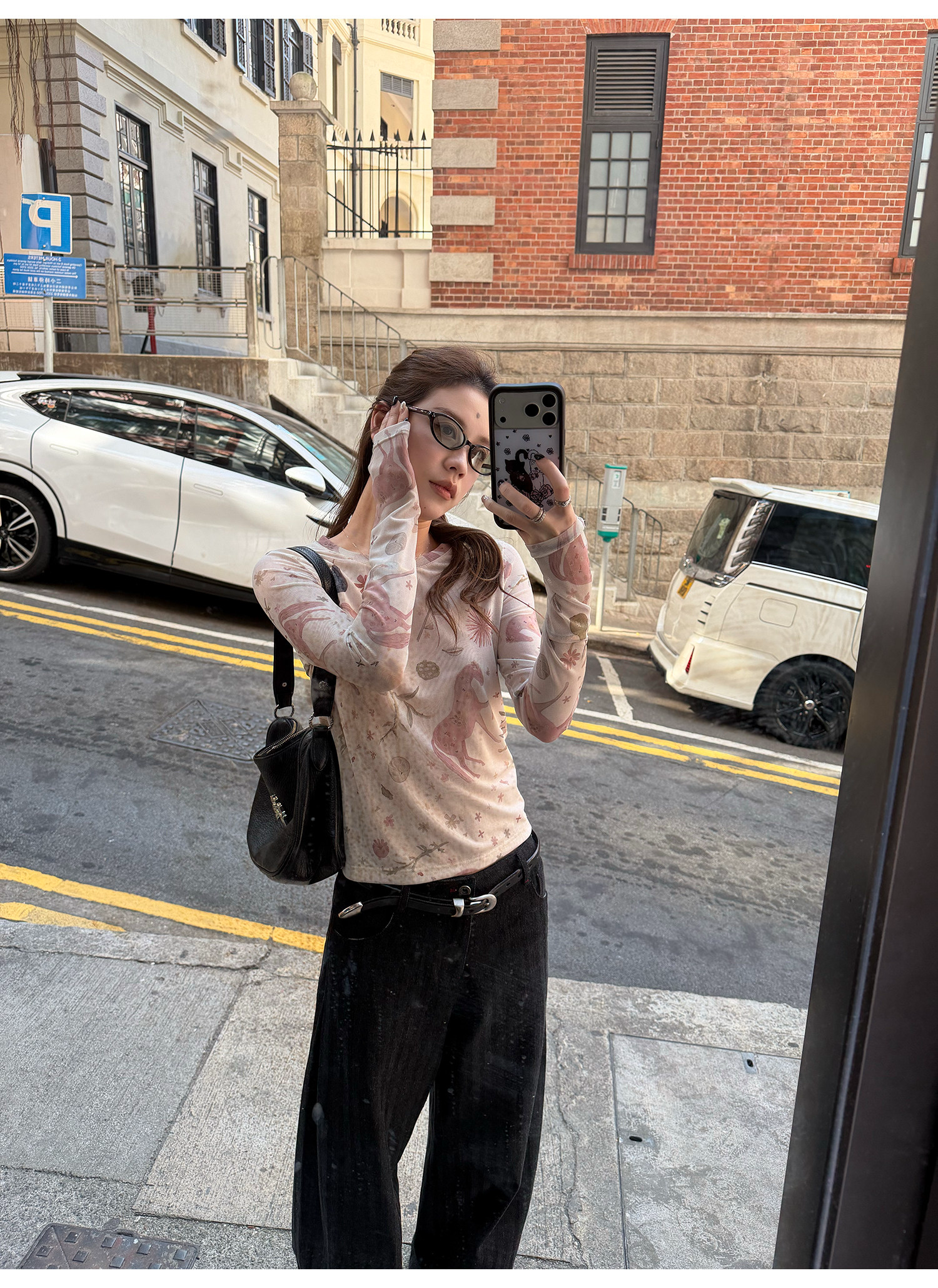 LelyMooch アート総柄シアーメッシュトップス  LEM314