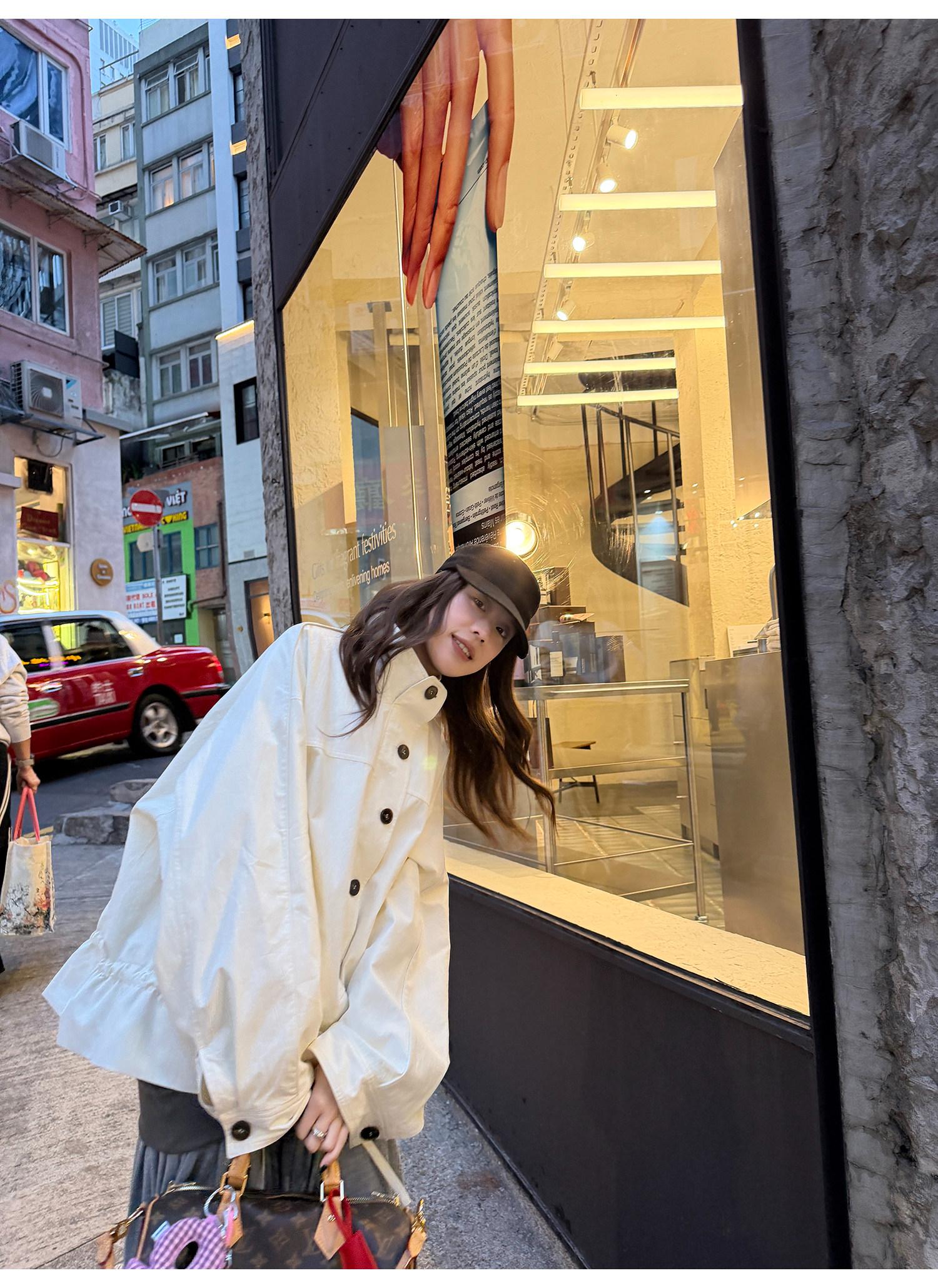 LelyMooch 立ち襟 ドロスト ミドル丈コート  LEM317