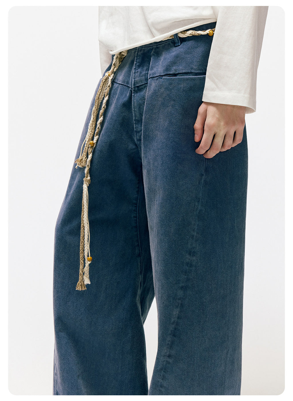 ムラ感デニム 断ち切り仕様 紐プレゼント イージーワイドパンツ LOM041