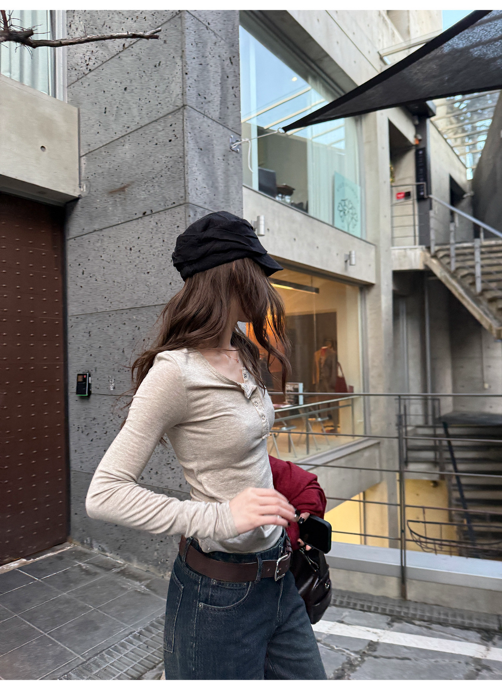 LelyMooch 3色展開 ヘンリーネック ウール混 インナートップス  LEM296