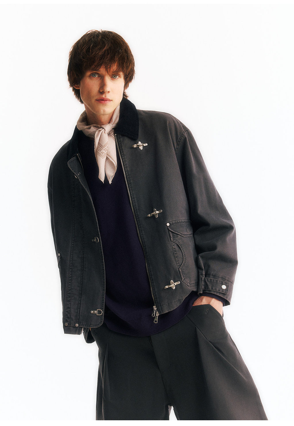 2WAYカラー フライトバックルコーデュロイショートジャケット  LOM045