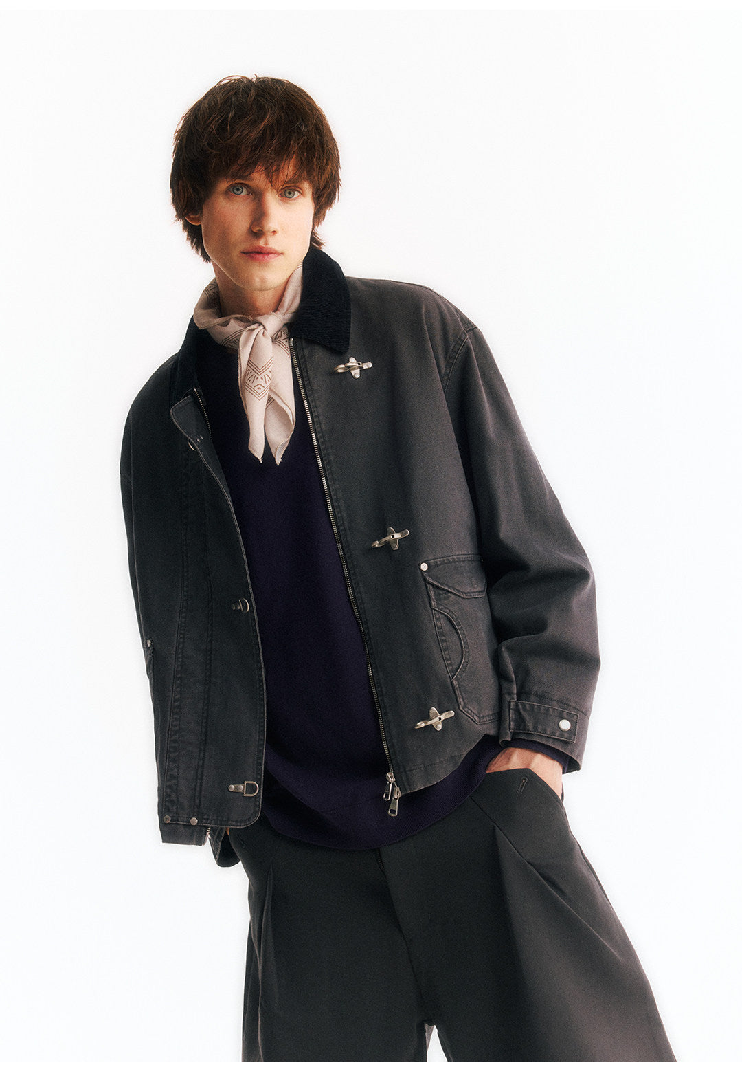 2WAYカラー フライトバックルコーデュロイショートジャケット  LOM045