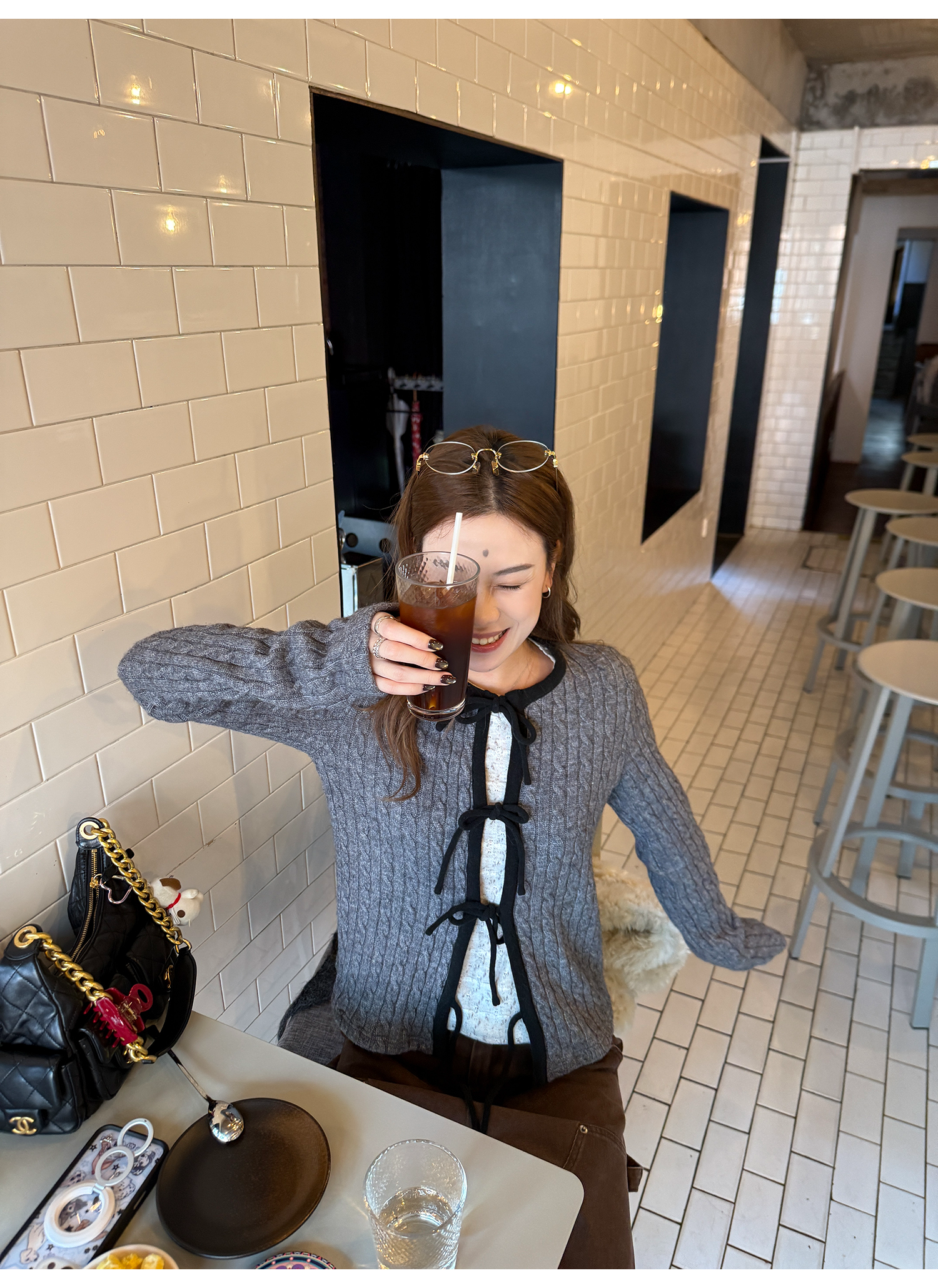 LelyMooch ケーブル調 × 配色リボン ニットトップス LEM276