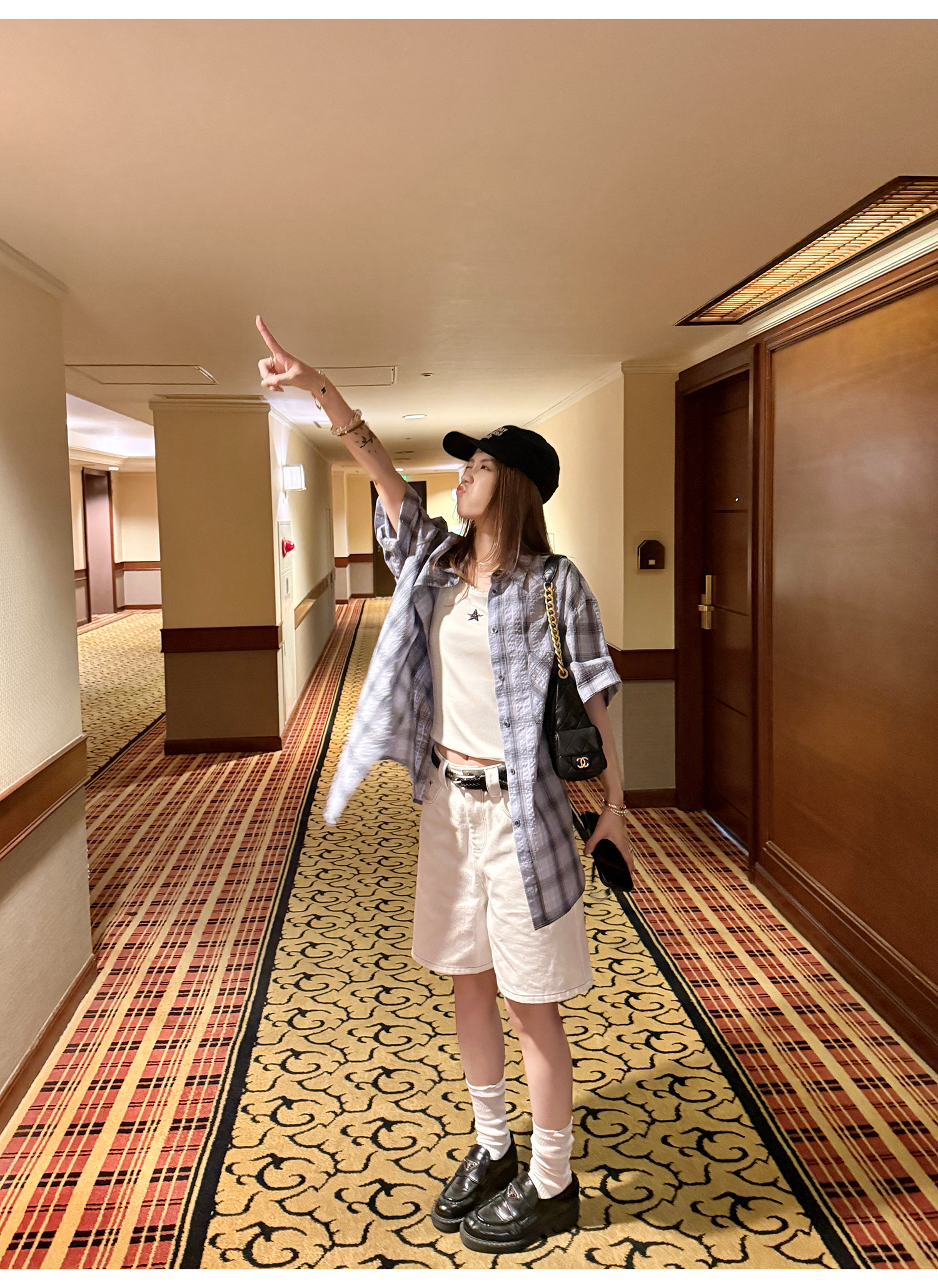 LelyMooch パープル格子柄・軽量半袖シャツ  LEM198