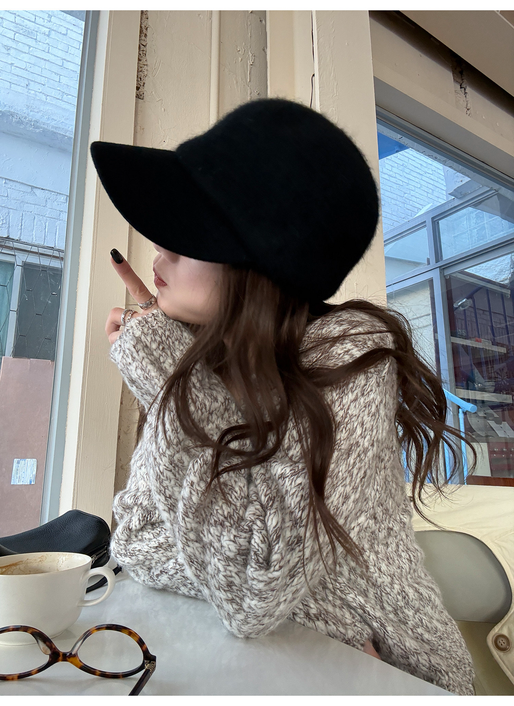 LelyMooch ウール混 ミックス編み ゆるニットカーデ  LEM313