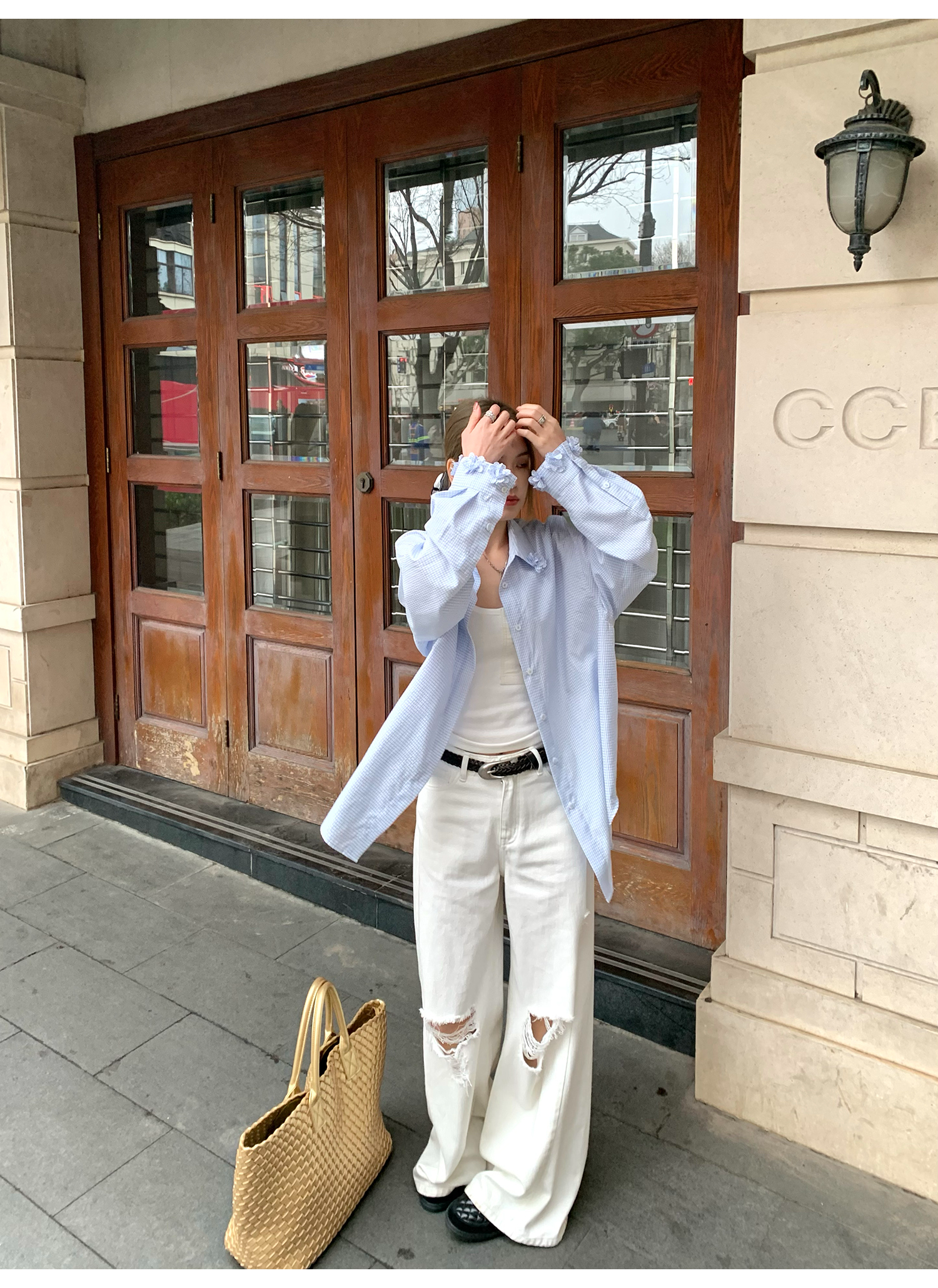 LelyMooch  ホワイト ワイドパンツ（ダメージ加工） LEM116